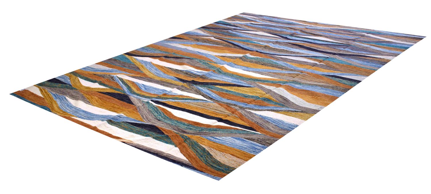 Kleurrijk Tapijt Laagpolig Handgeweven Wollen Vloerkleed - Omid Afghan Modern Kelim 302x245