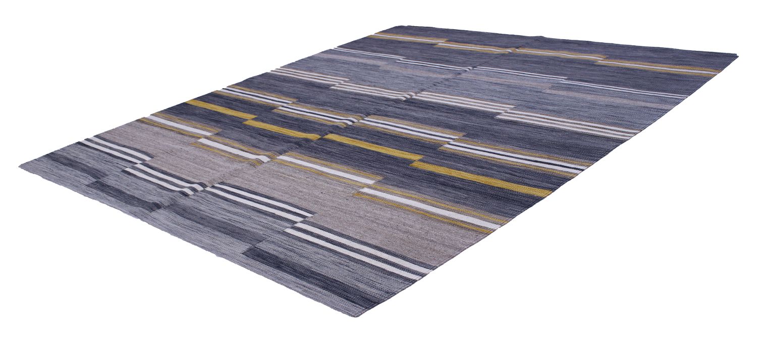 Grijs Tapijt Laagpolig Handgeweven Wollen Vloerkleed - Omid Afghan Modern Kelim 230x165