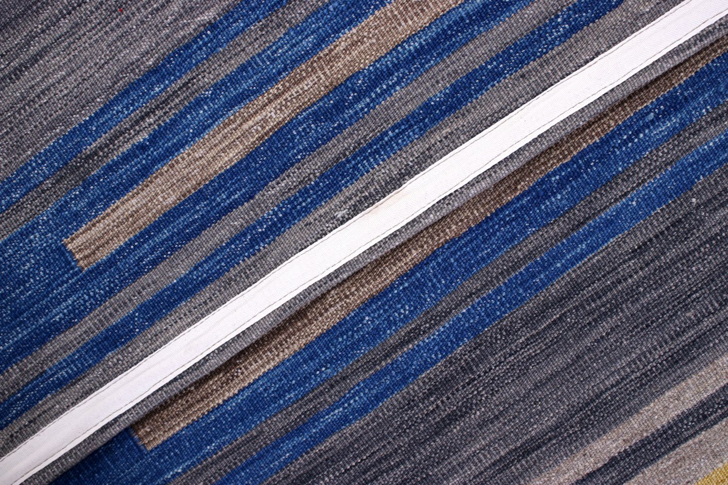 Blauw Tapijt Laagpolig Handgeweven Wollen Vloerkleed - Omid Afghan Modern Kelim 303x203
