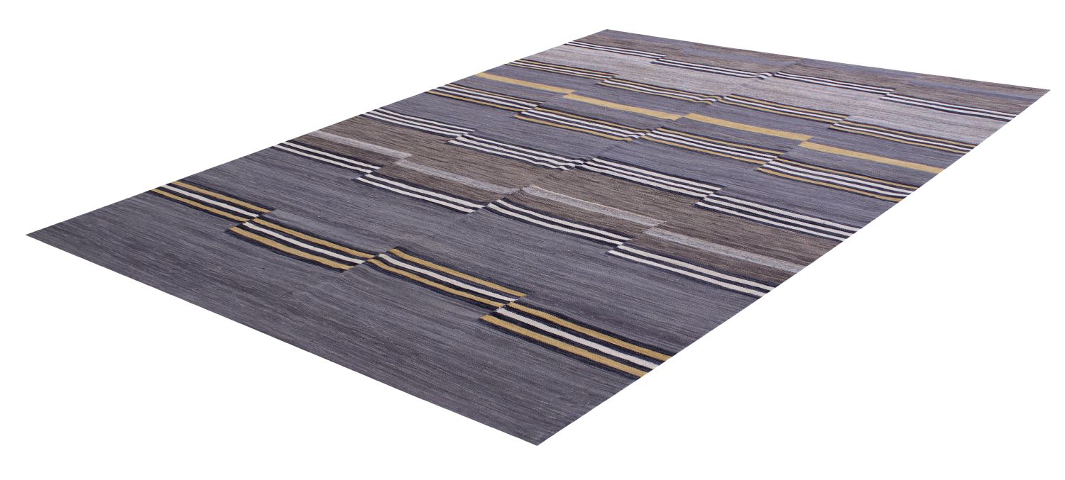 Grijs Tapijt Laagpolig Handgeweven Wollen Vloerkleed - Omid Afghan Modern Kelim 227x148