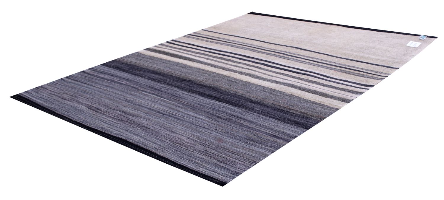 Grijs Tapijt Laagpolig Handgeweven Wollen Vloerkleed - Omid Afghan Modern Kelim 148x99