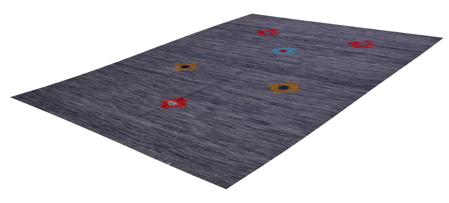 Grijs Tapijt Laagpolig Handgeweven Wollen Vloerkleed - Omid Afghan Modern Kelim 259x179