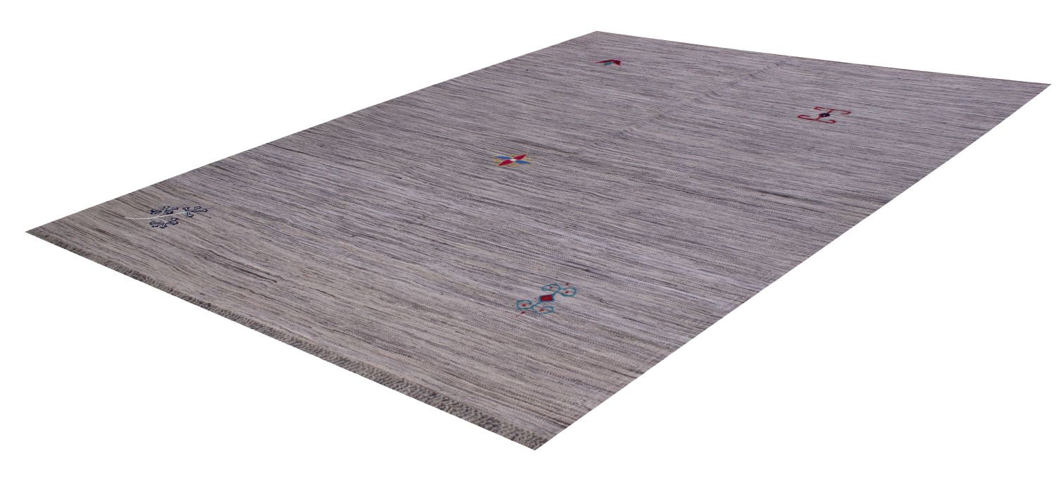 Grijs Tapijt Laagpolig Handgeweven Wollen Vloerkleed - Omid Afghan Modern Kelim 231x160