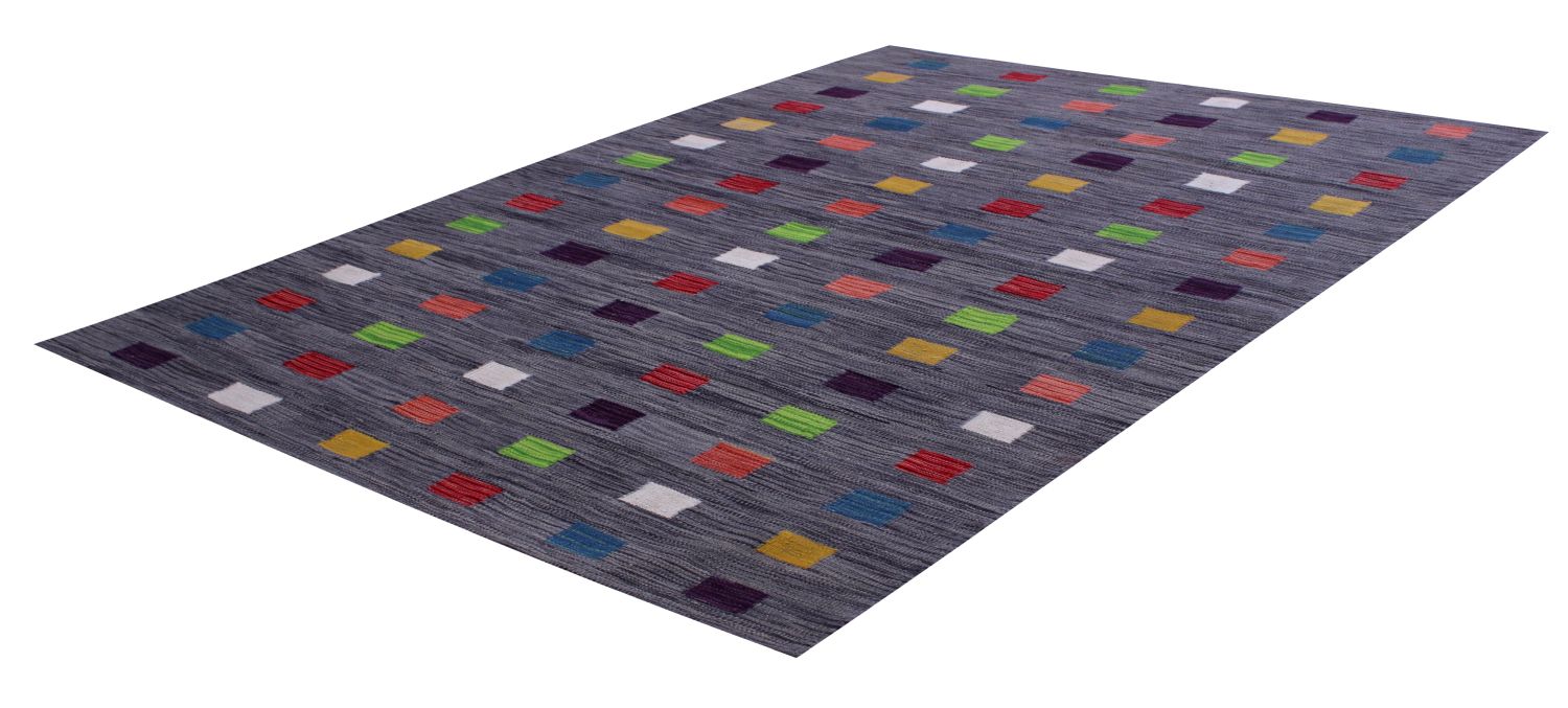 Grijs Tapijt Laagpolig Handgeweven Wollen Vloerkleed - Omid Afghan Modern Kelim 178x120