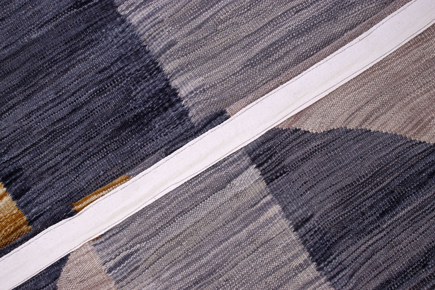 Grijs/Groen Tapijt Laagpolig Handgeweven Wollen Vloerkleed - Omid Afghan Modern Kelim 230x154