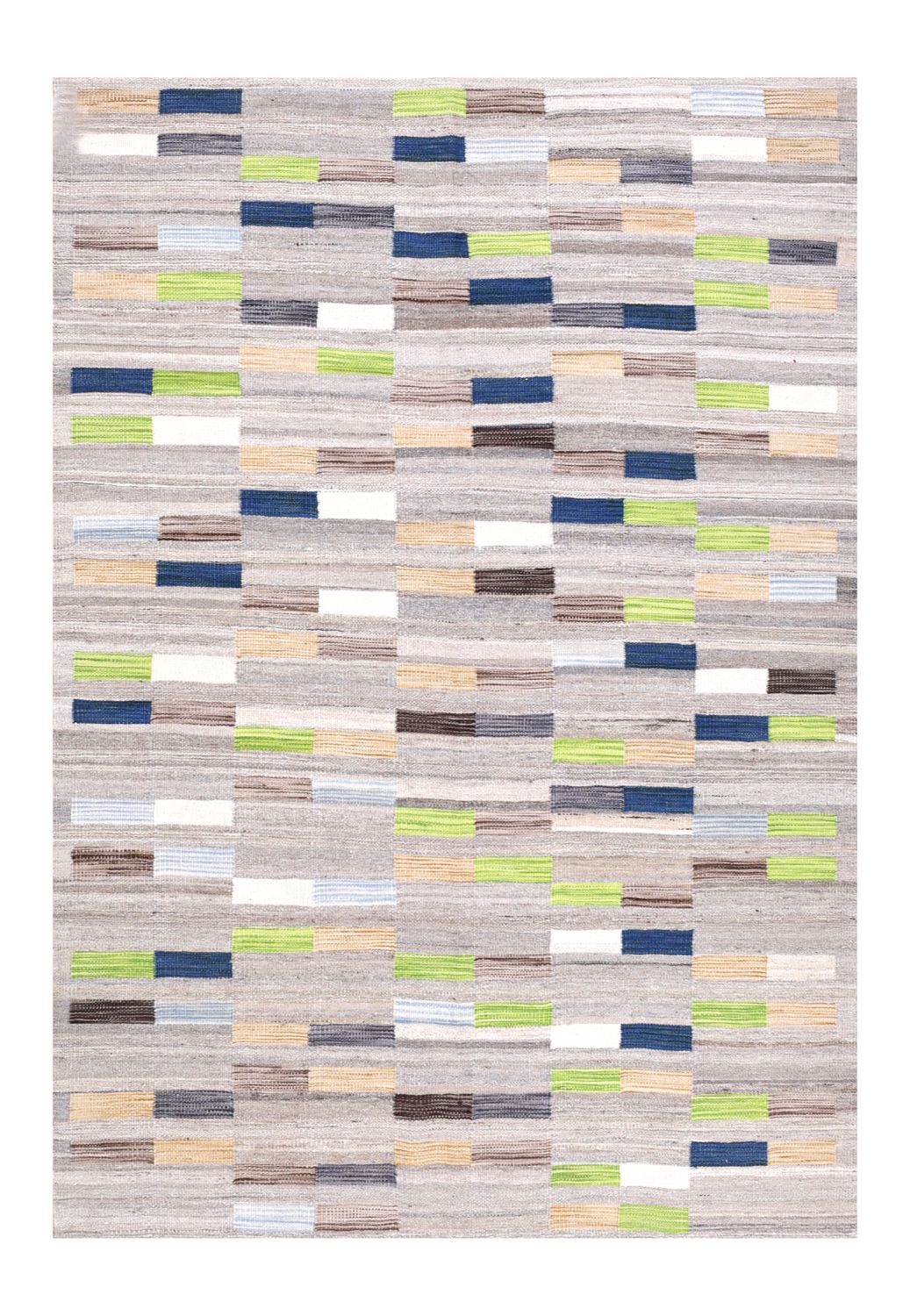 Grijs Tapijt Laagpolig Handgeweven Wollen Vloerkleed - Omid Afghan Modern Kelim 223x156