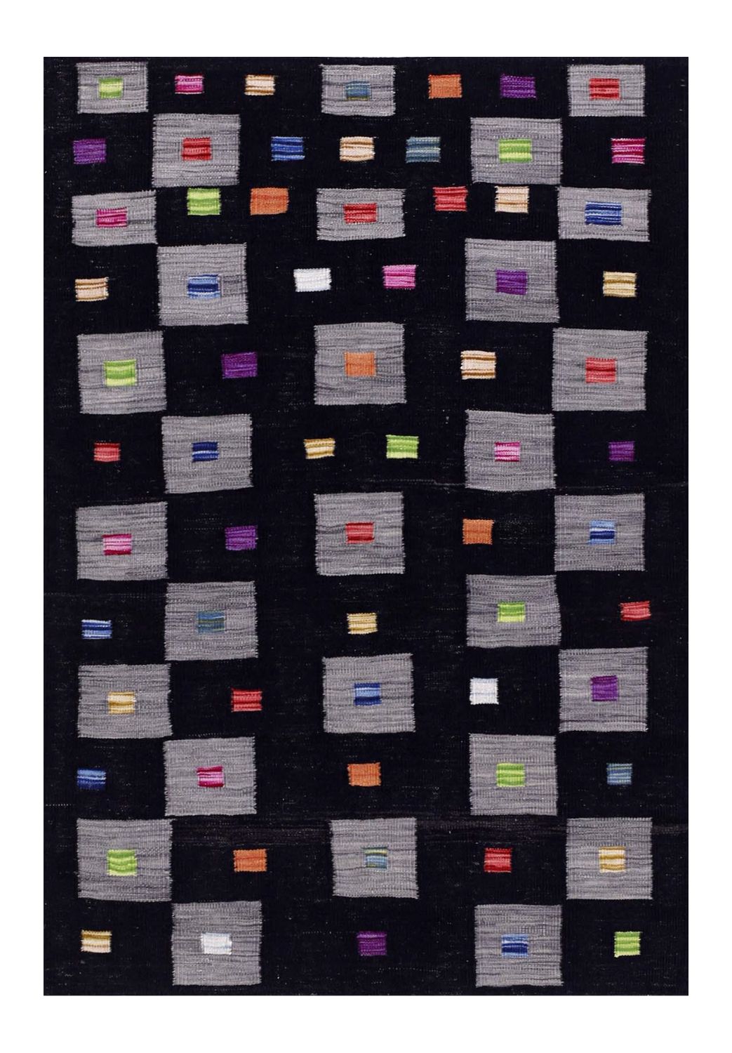 Zwart Tapijt Laagpolig Handgeweven Wollen Vloerkleed - Omid Afghan Modern Kelim 146x102