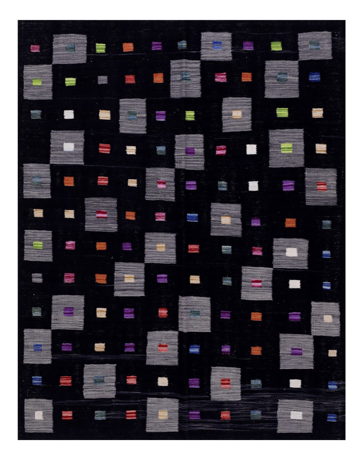 Zwart Tapijt Laagpolig Handgeweven Wollen Vloerkleed - Omid Afghan Modern Kelim 189x147