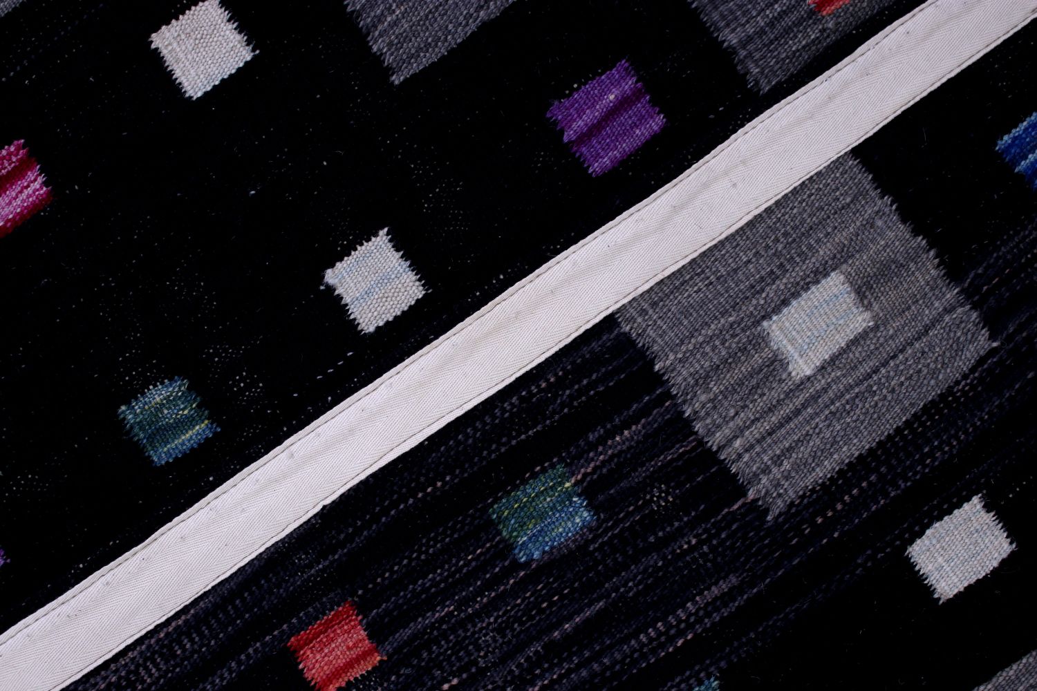 Zwart Tapijt Laagpolig Handgeweven Wollen Vloerkleed - Omid Afghan Modern Kelim 189x147