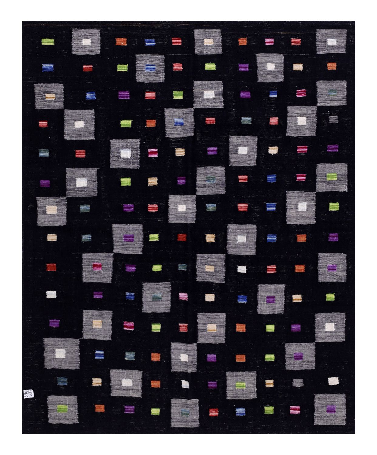 Zwart Tapijt Laagpolig Handgeweven Wollen Vloerkleed - Omid Afghan Modern Kelim 193x156