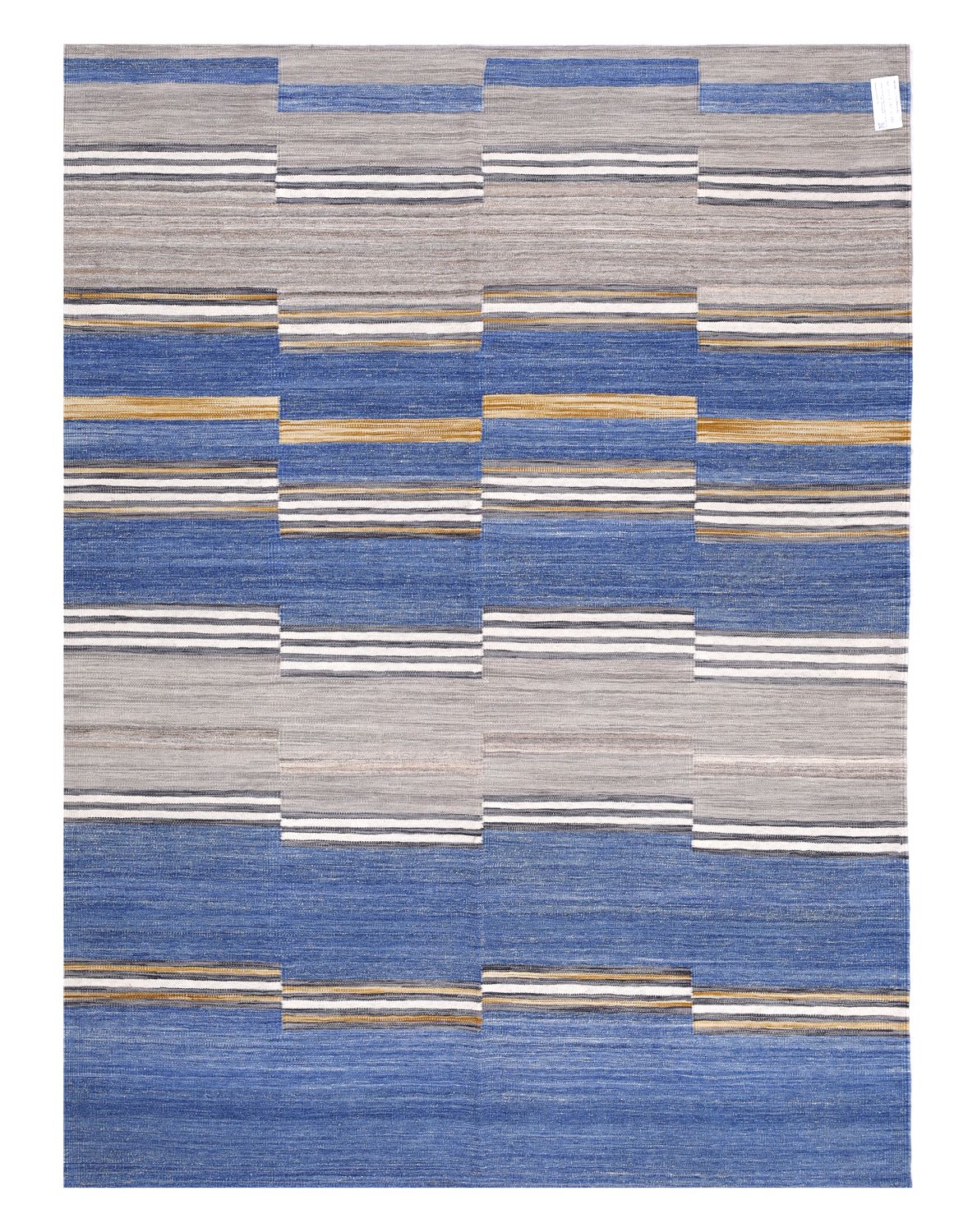 Blauw Tapijt Laagpolig Handgeweven Wollen Vloerkleed - Omid Afghan Modern Kelim 222x165