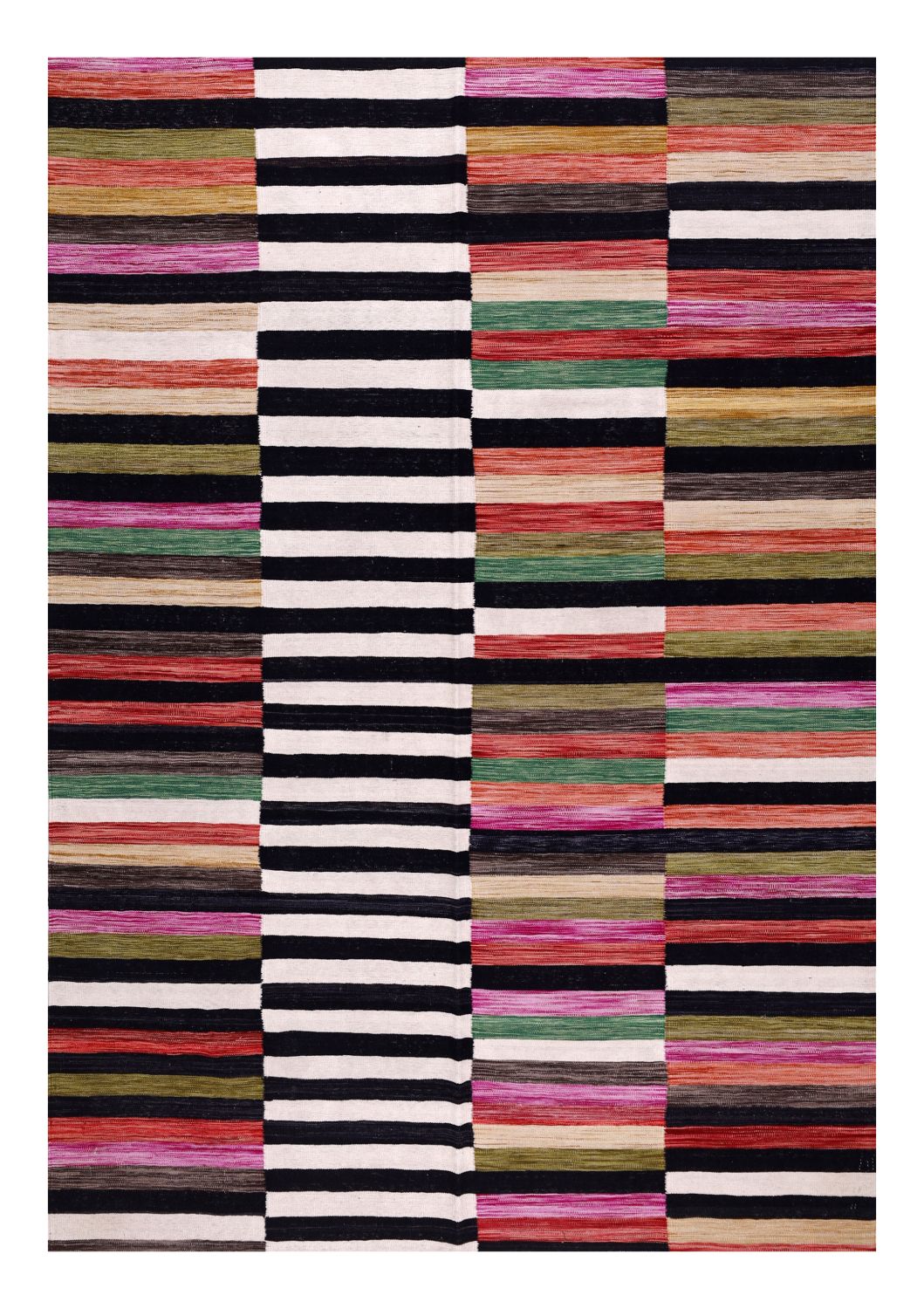 Kleurrijk Tapijt Laagpolig Handgeweven Wollen Vloerkleed - Omid Afghan Modern Kelim 300x204