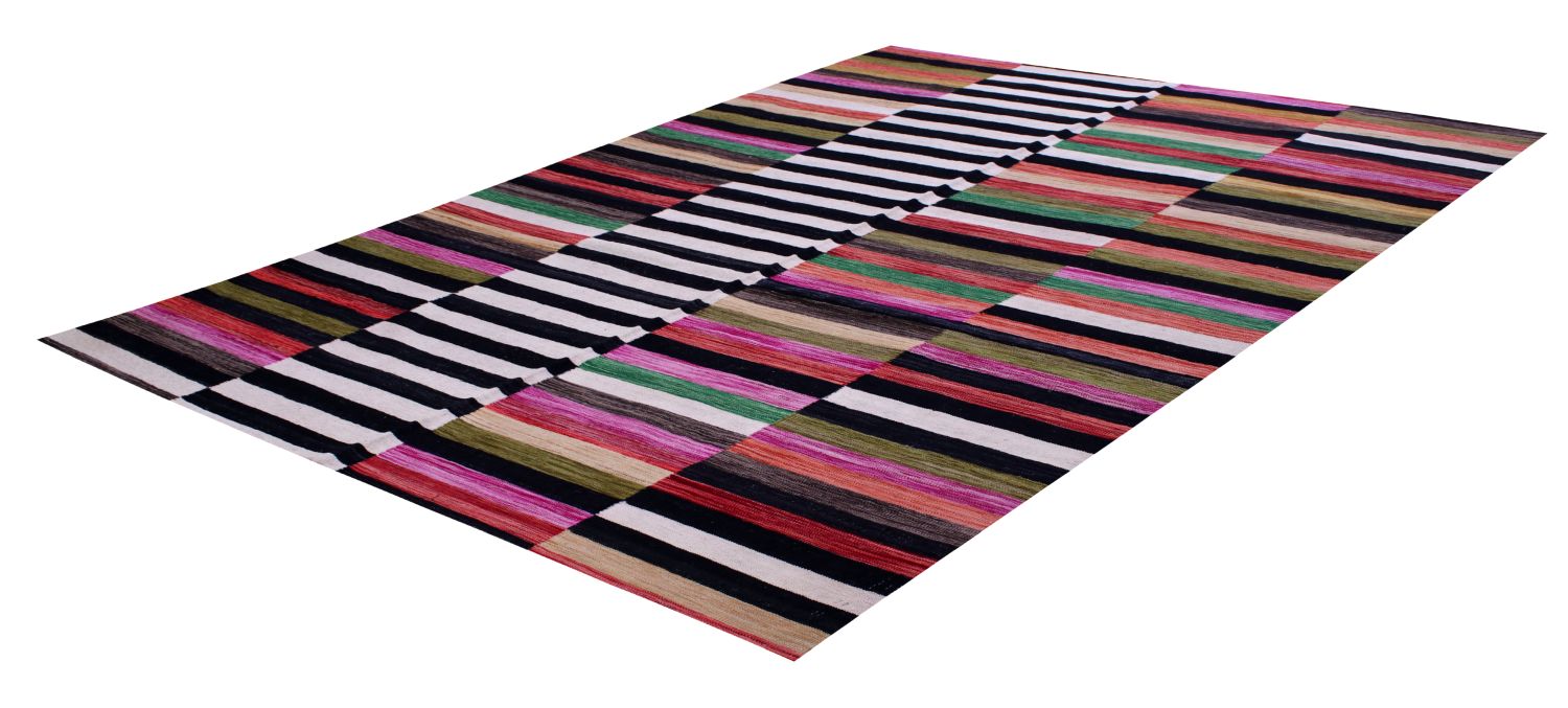 Kleurrijk Tapijt Laagpolig Handgeweven Wollen Vloerkleed - Omid Afghan Modern Kelim 300x204