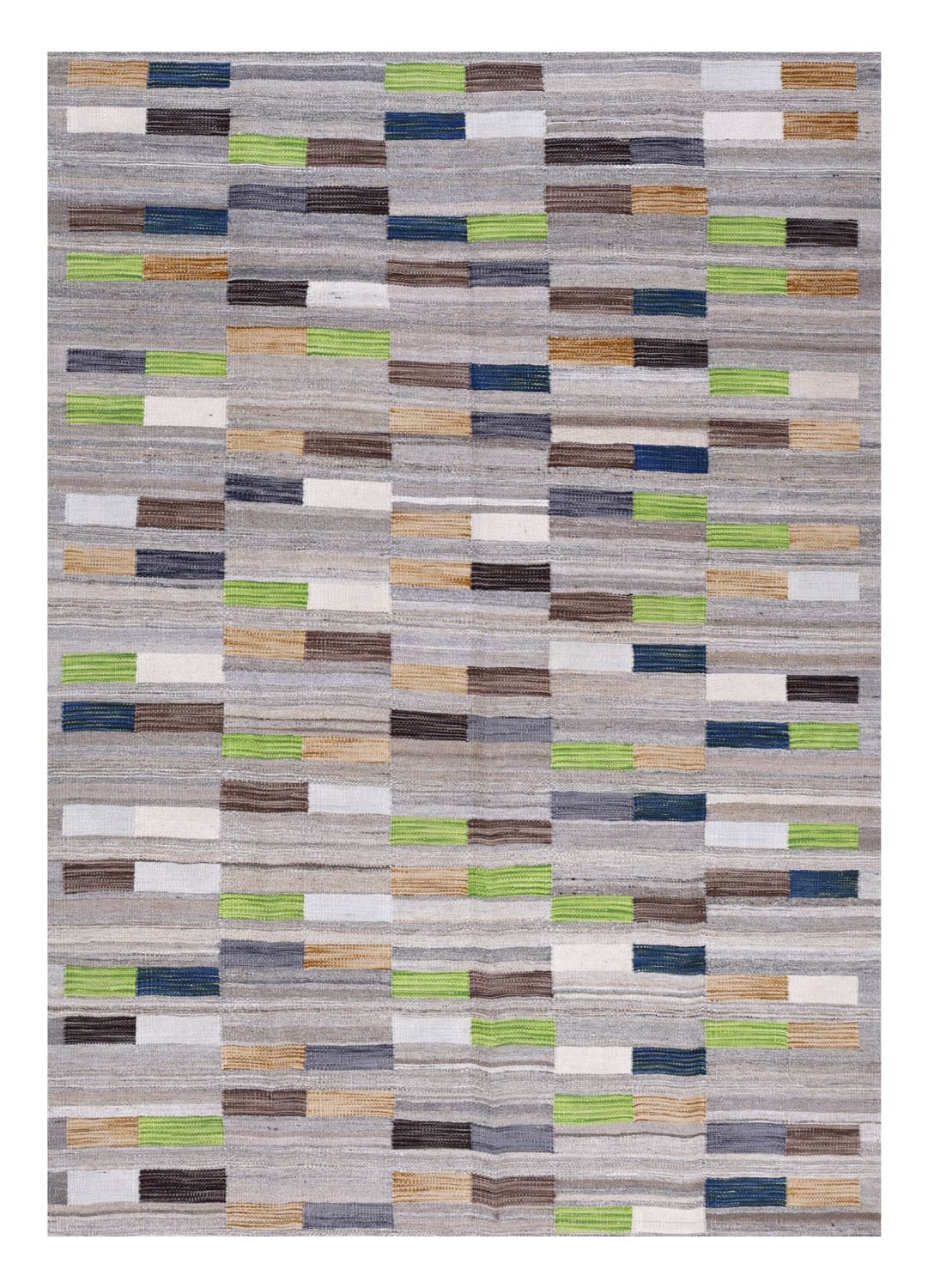 Grijs Tapijt Laagpolig Handgeweven Wollen Vloerkleed - Omid Afghan Modern Kelim 221x160
