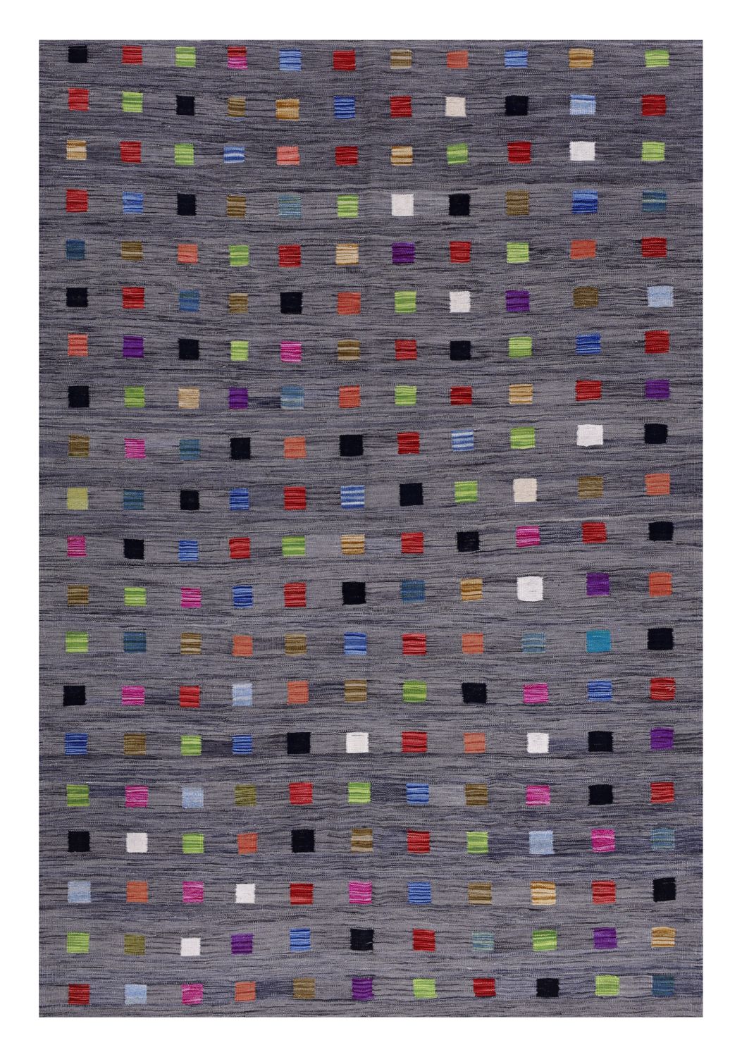 Grijs Tapijt Laagpolig Handgeweven Wollen Vloerkleed - Omid Afghan Modern Kelim 282x196