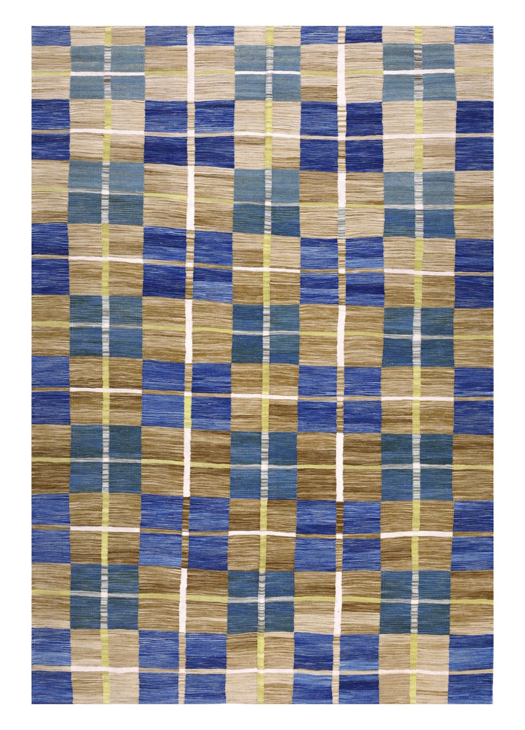 Blauw Tapijt Laagpolig Handgeweven Wollen Vloerkleed - Omid Afghan Modern Kelim 298x198