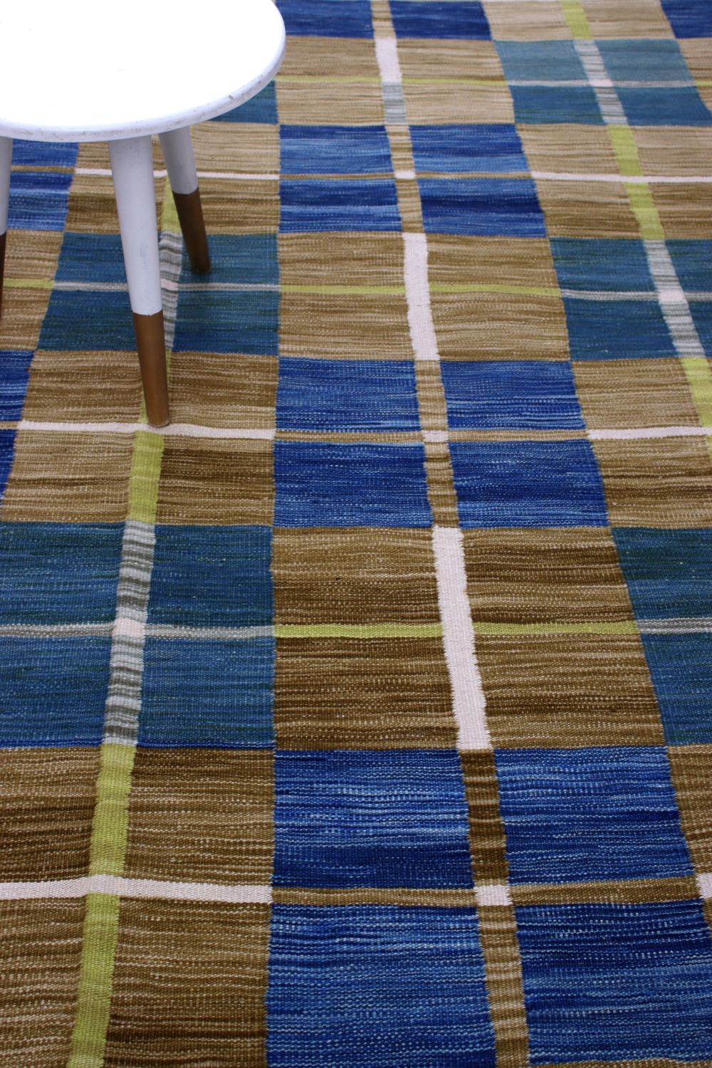 Blauw Tapijt Laagpolig Handgeweven Wollen Vloerkleed - Omid Afghan Modern Kelim 298x198
