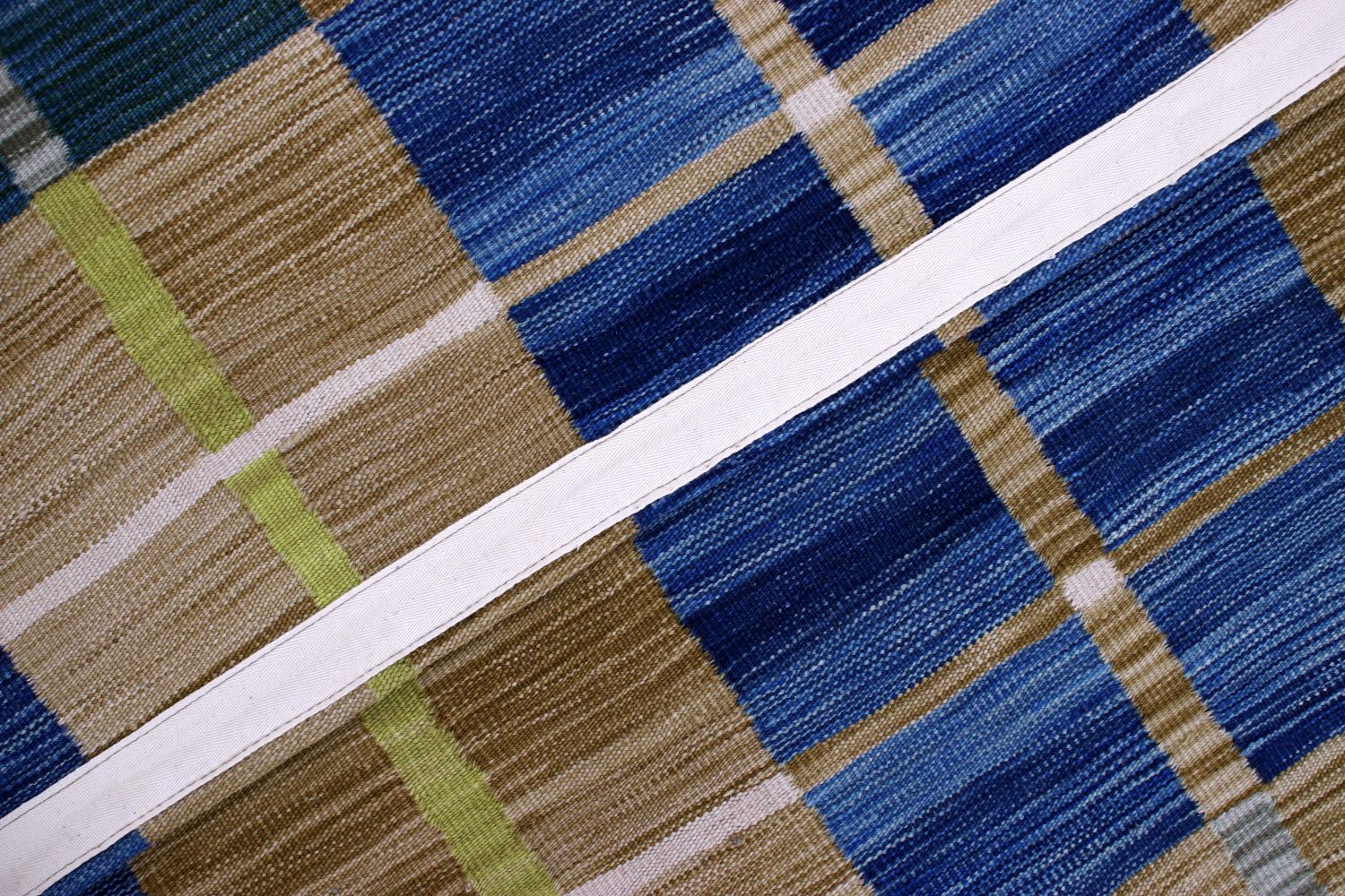 Blauw Tapijt Laagpolig Handgeweven Wollen Vloerkleed - Omid Afghan Modern Kelim 298x198