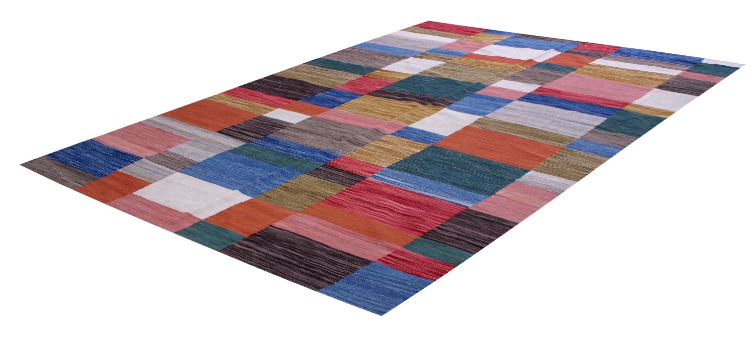 Kleurrijk Tapijt Laagpolig Handgeweven Wollen Vloerkleed - Omid Afghan Modern Kelim 302x190