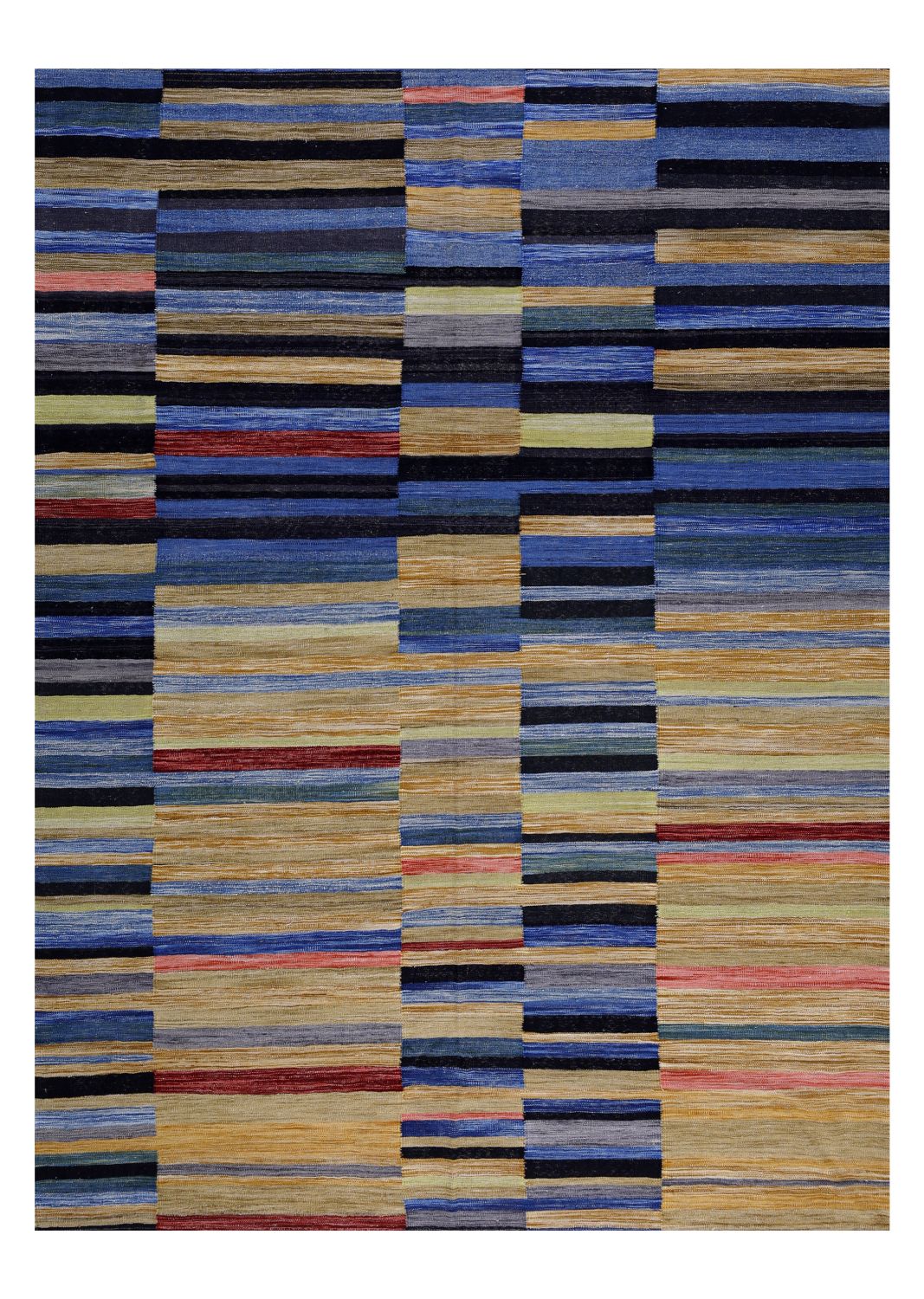 Blauw Tapijt Laagpolig Handgeweven Wollen Vloerkleed - Omid Afghan Modern Kelim 290x212