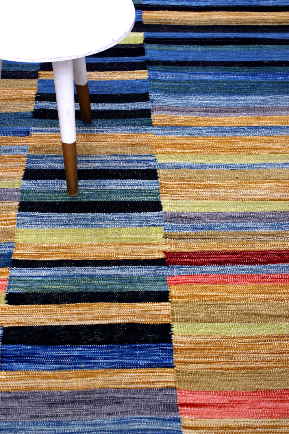 Blauw Tapijt Laagpolig Handgeweven Wollen Vloerkleed - Omid Afghan Modern Kelim 290x212