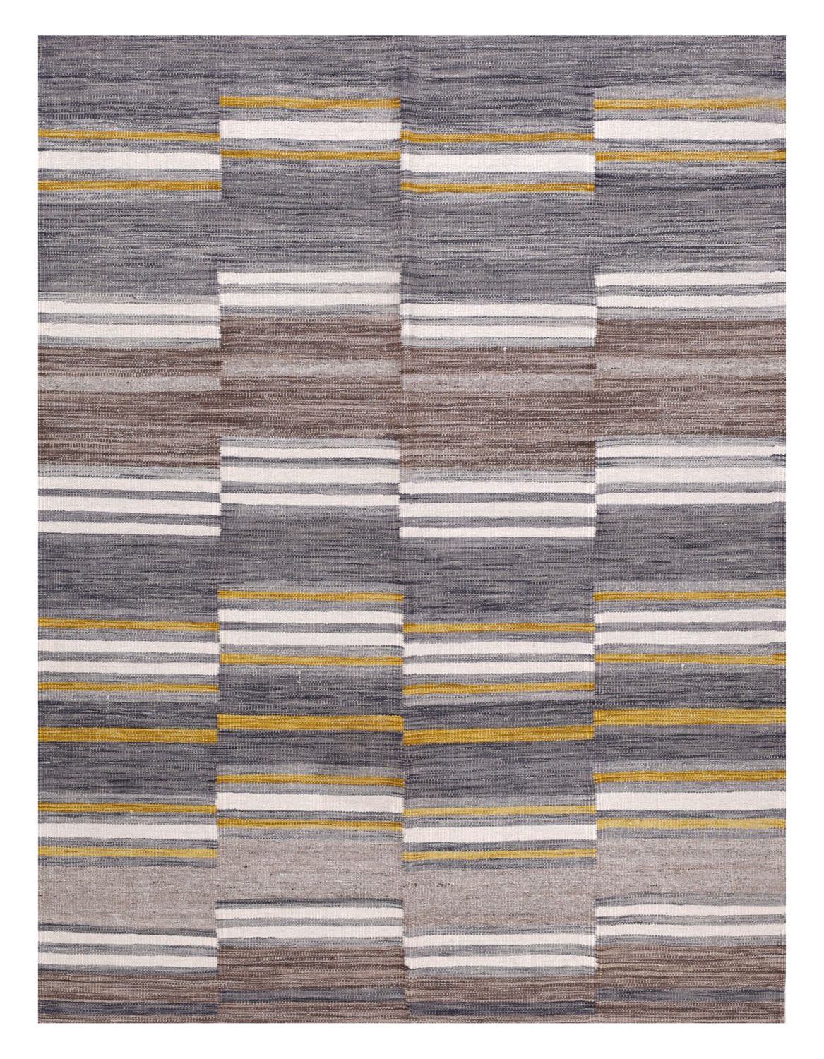 Bruin Tapijt Laagpolig Handgeweven Wollen Vloerkleed - Omid Afghan Modern Kelim 201x146