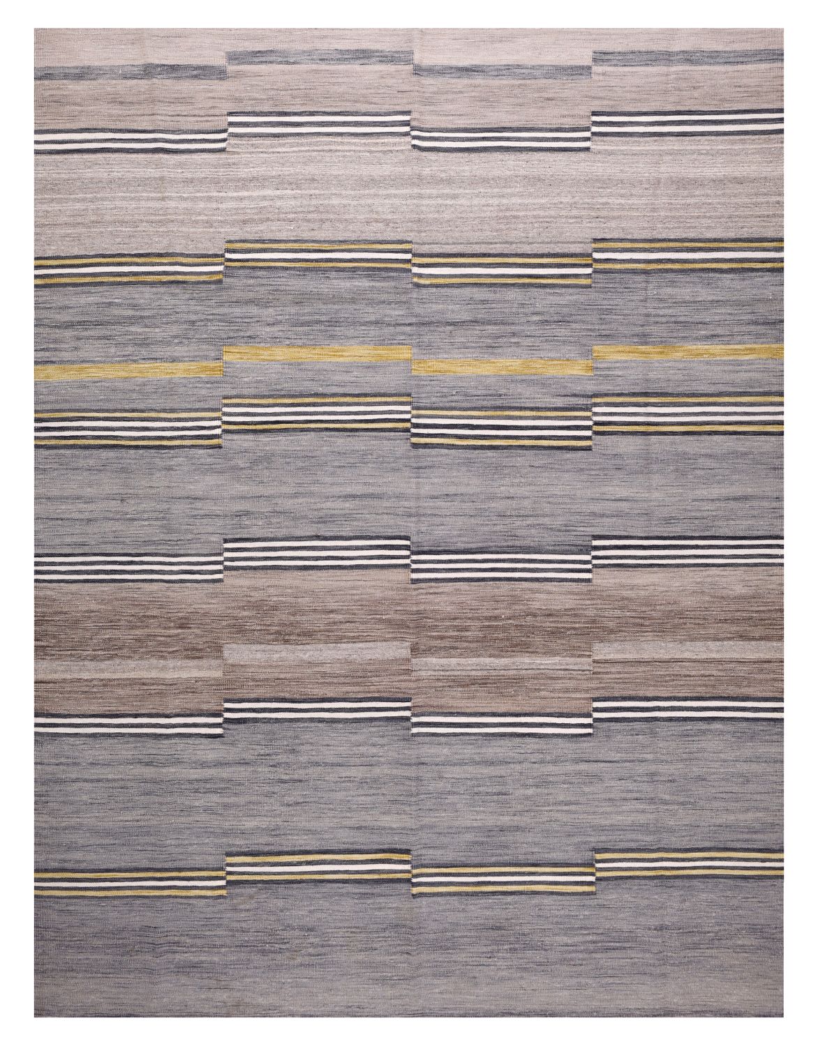 Grijs Tapijt Laagpolig Handgeweven Wollen Vloerkleed - Omid Afghan Modern Kelim 340x256