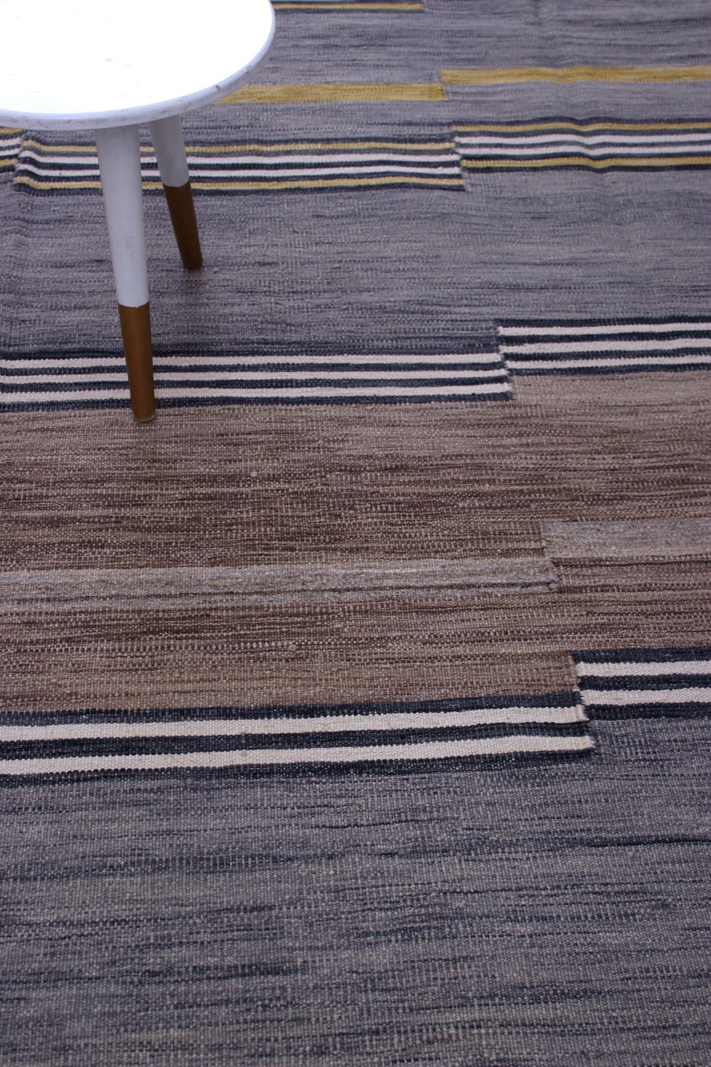 Grijs Tapijt Laagpolig Handgeweven Wollen Vloerkleed - Omid Afghan Modern Kelim 340x256