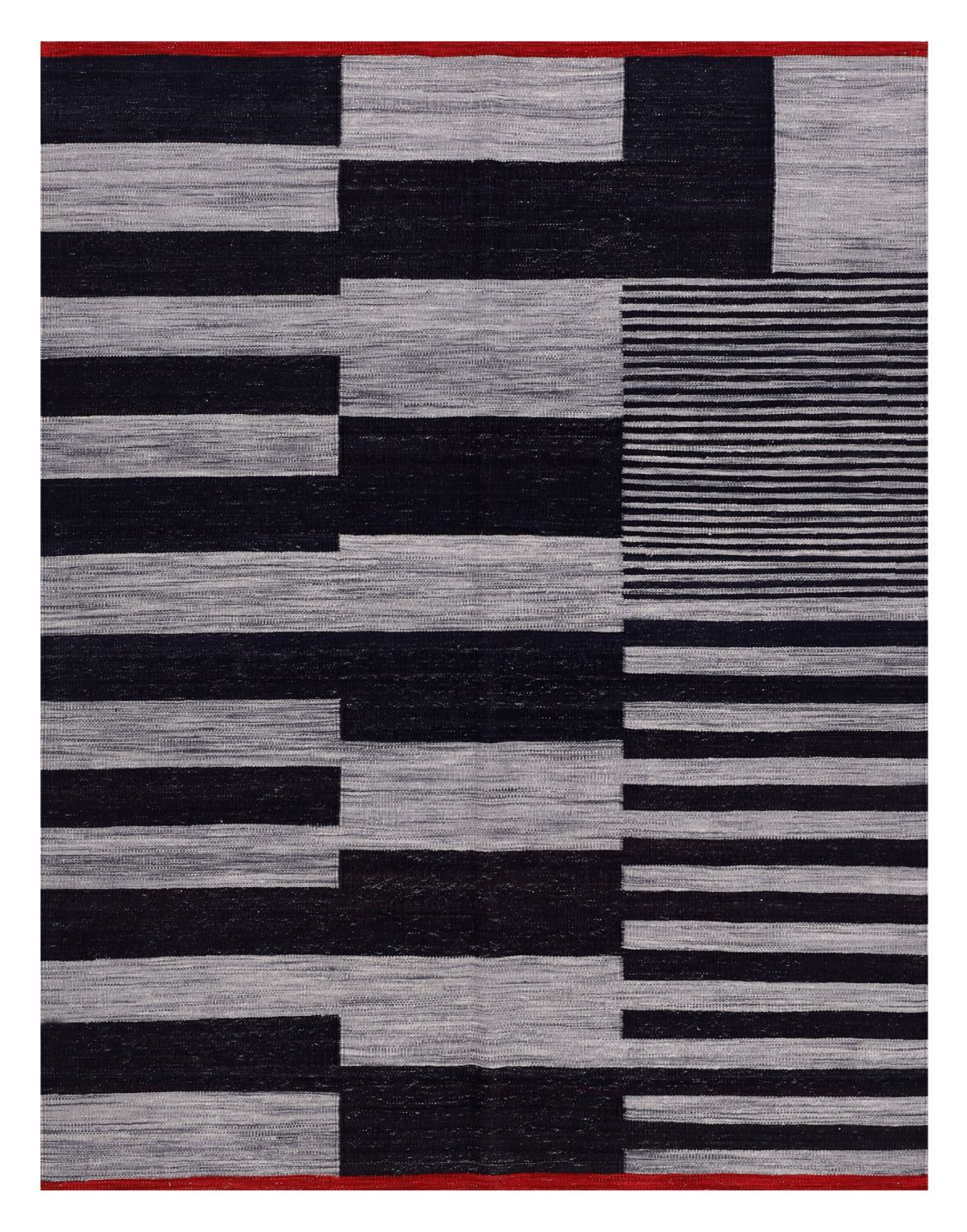 Zwart Tapijt Laagpolig Handgeweven Wollen Vloerkleed - Omid Afghan Modern Kelim 200x155