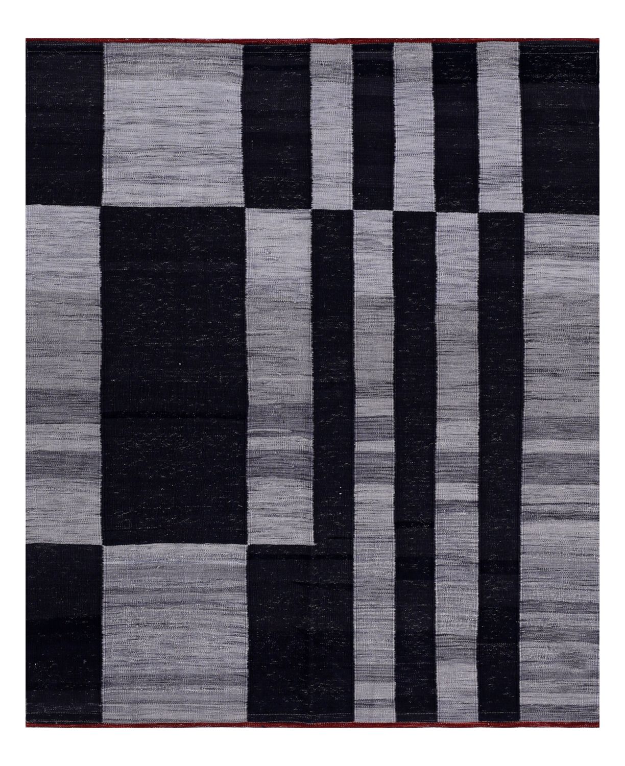 Zwart Tapijt Laagpolig Handgeweven Wollen Vloerkleed - Omid Afghan Modern Kelim 202x165