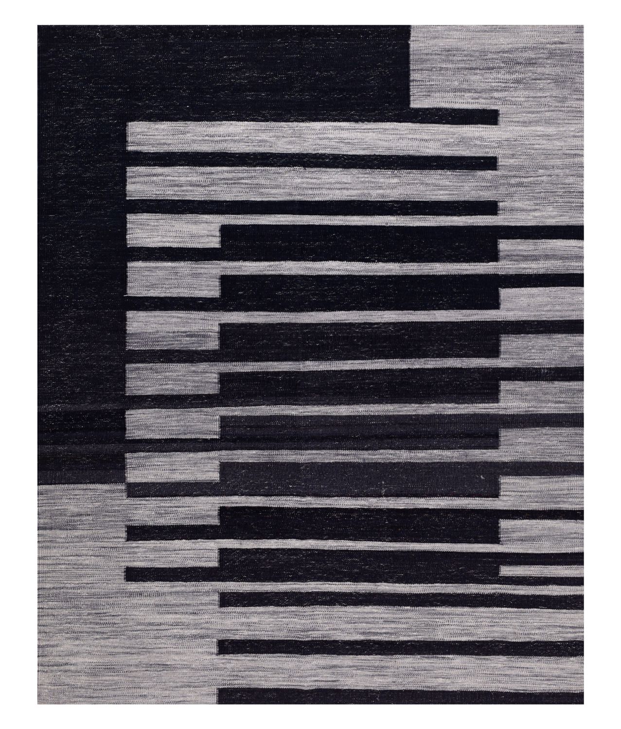 Zwart Tapijt Laagpolig Handgeweven Wollen Vloerkleed - Omid Afghan Modern Kelim 199x155