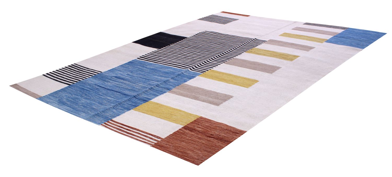 Crème Tapijt Laagpolig Handgeweven Wollen Vloerkleed - Omid Afghan Modern Kelim 298x200