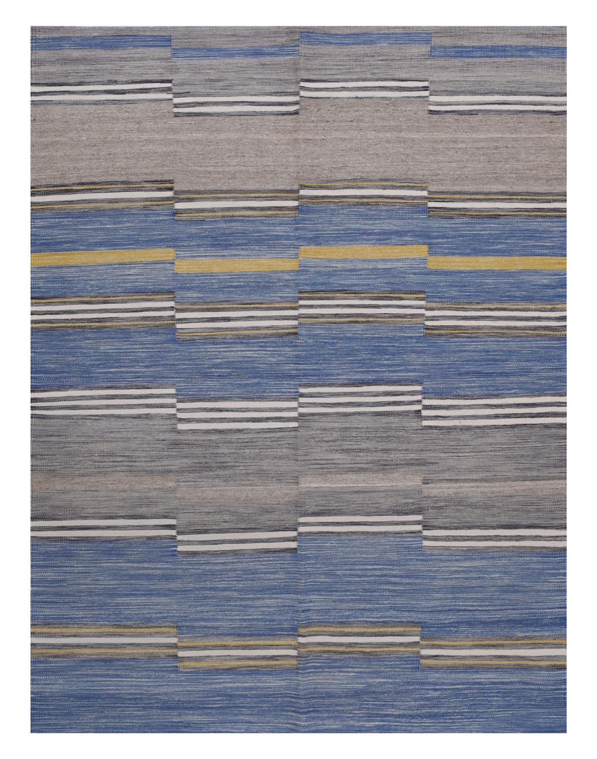 Blauw Tapijt Laagpolig Handgeweven Wollen Vloerkleed - Omid Afghan Modern Kelim 225x170