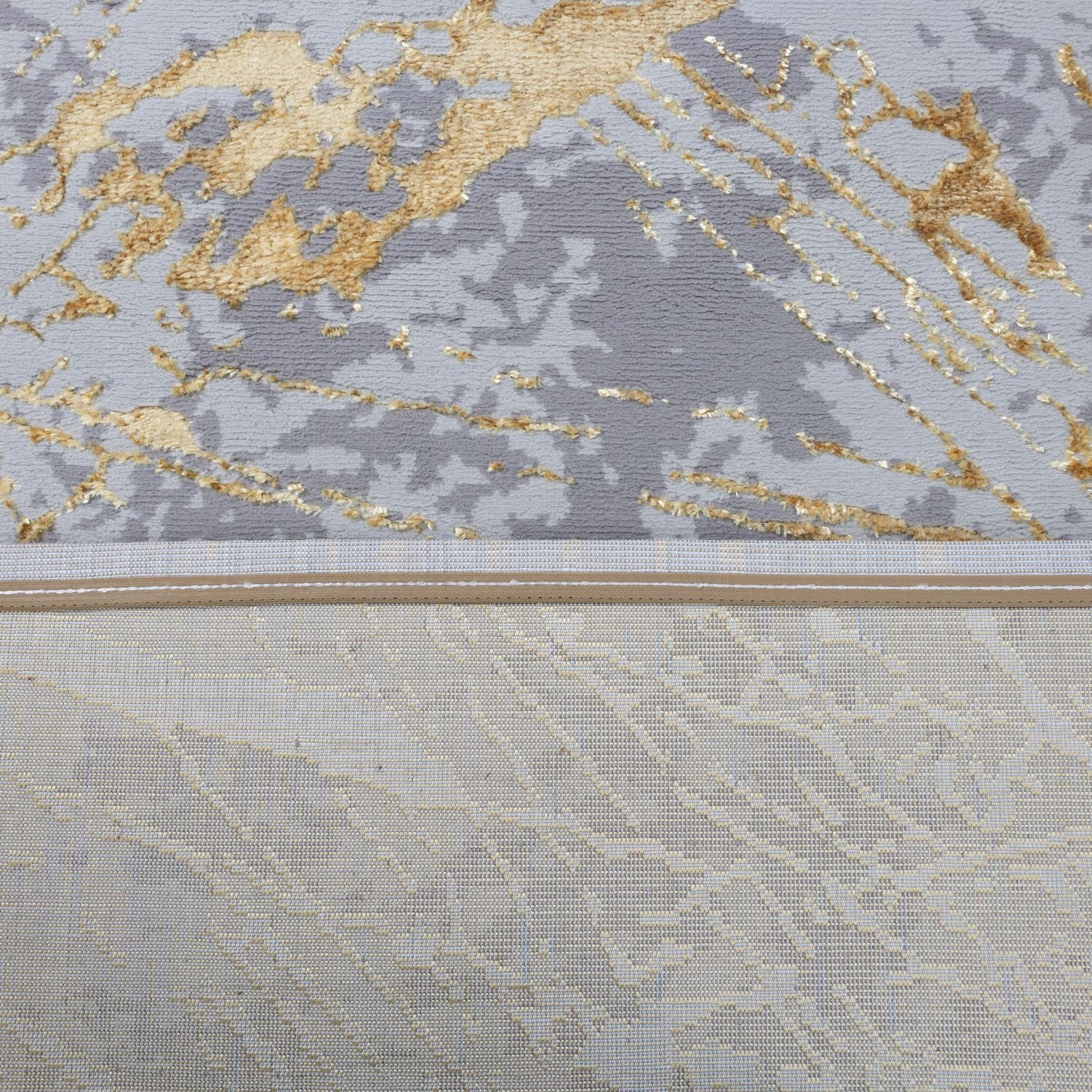 Grijs met Goud Tapijt Laagpolig Vloerkleed Omid Marbella
