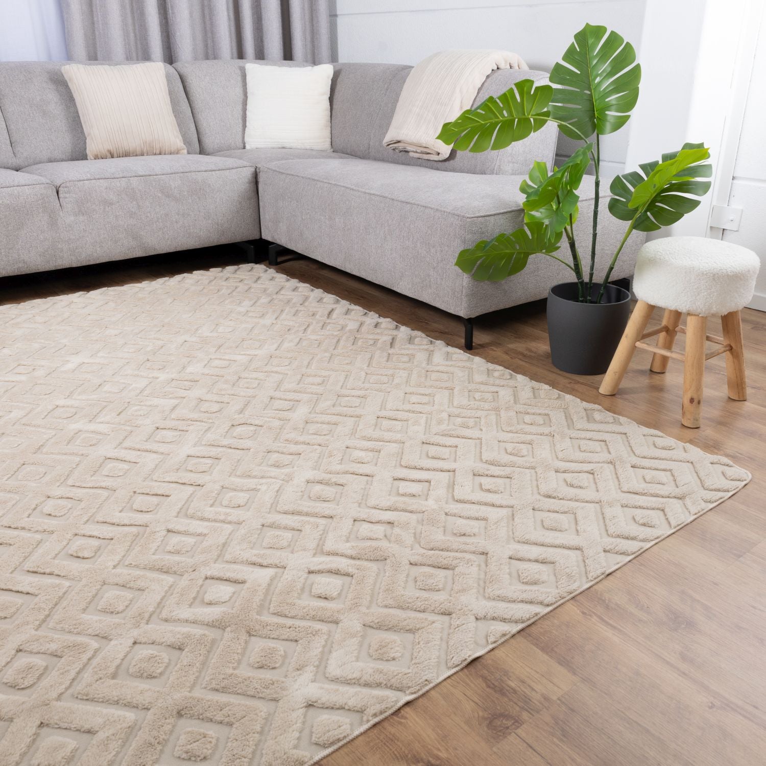 Beige Tapijt Laagpolig Vloerkleed Omid Wasbaar Japondi - Omid Carpets