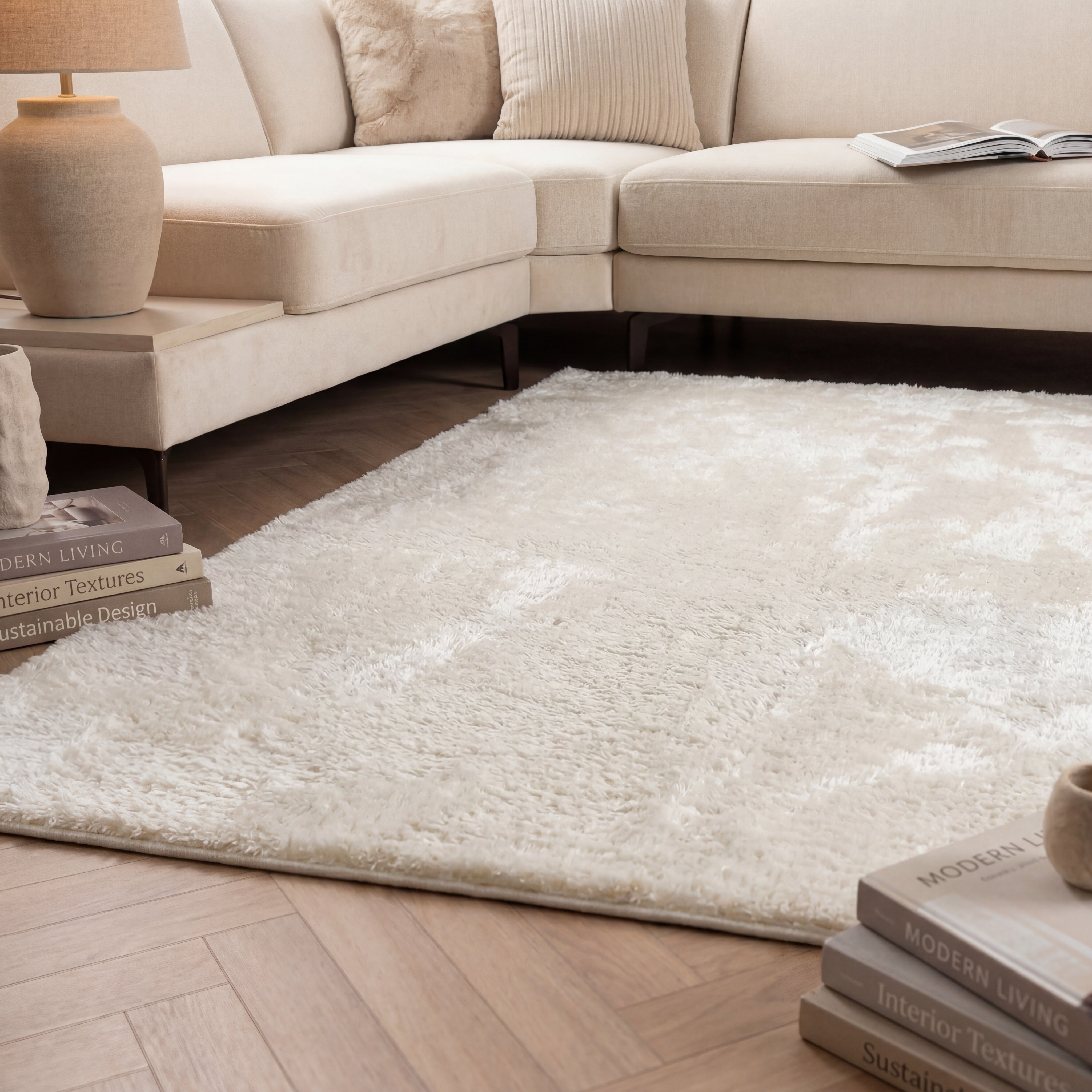 Crème Tapijt Wasbaar Laagpolig Vloerkleed met Anti Slip Omid Soft Comfort Wasbaar op 30° - Omid Carpets