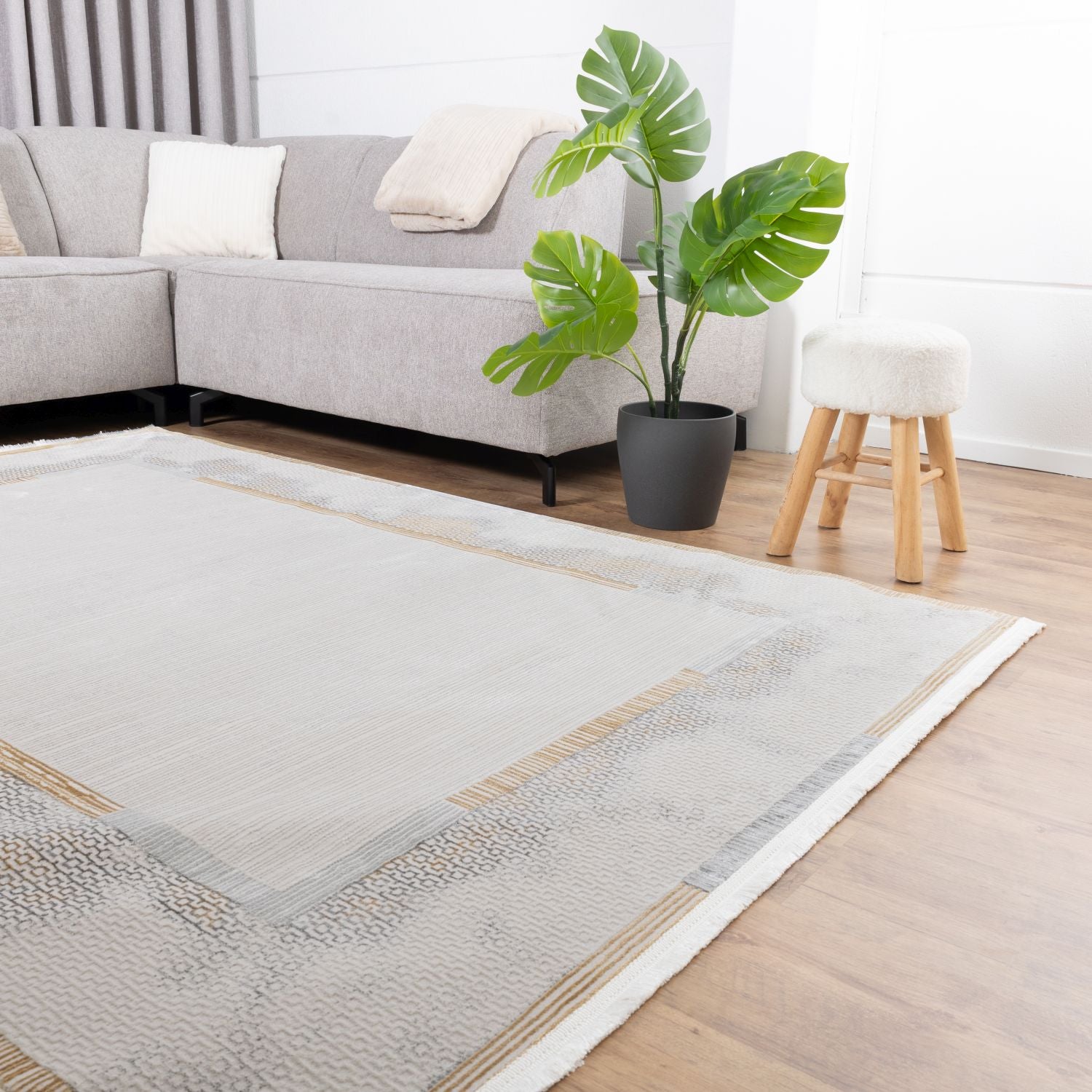 Grijs Tapijt Laagpolig Vloerkleed Omid Beige Essence