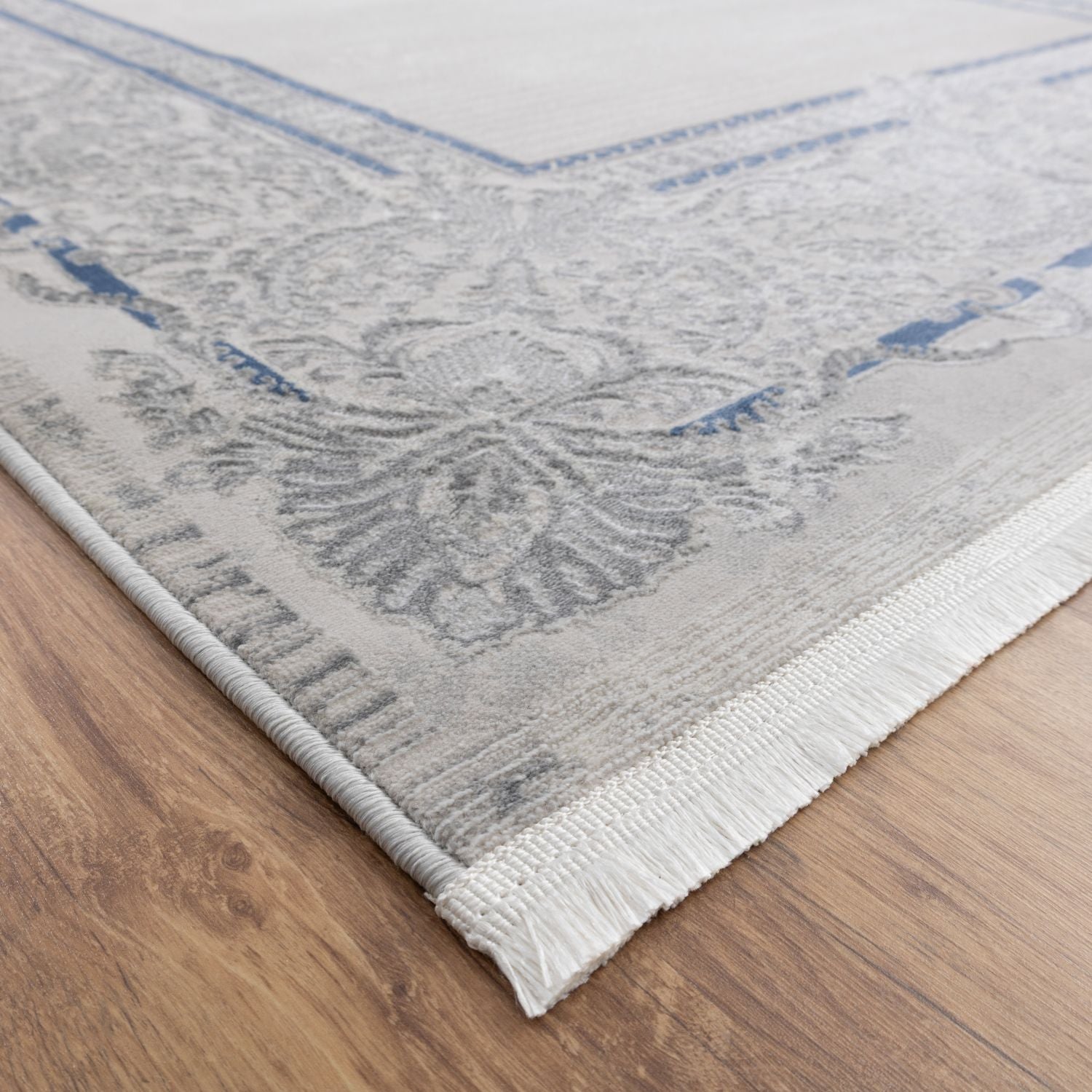 Blauw Tapijt Laagpolig Vloerkleed Omid Beige Essence