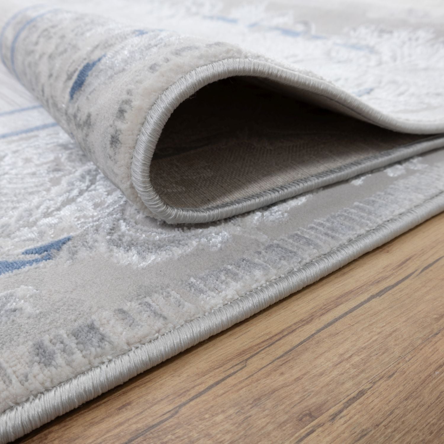 Blauw Tapijt Laagpolig Vloerkleed Omid Beige Essence