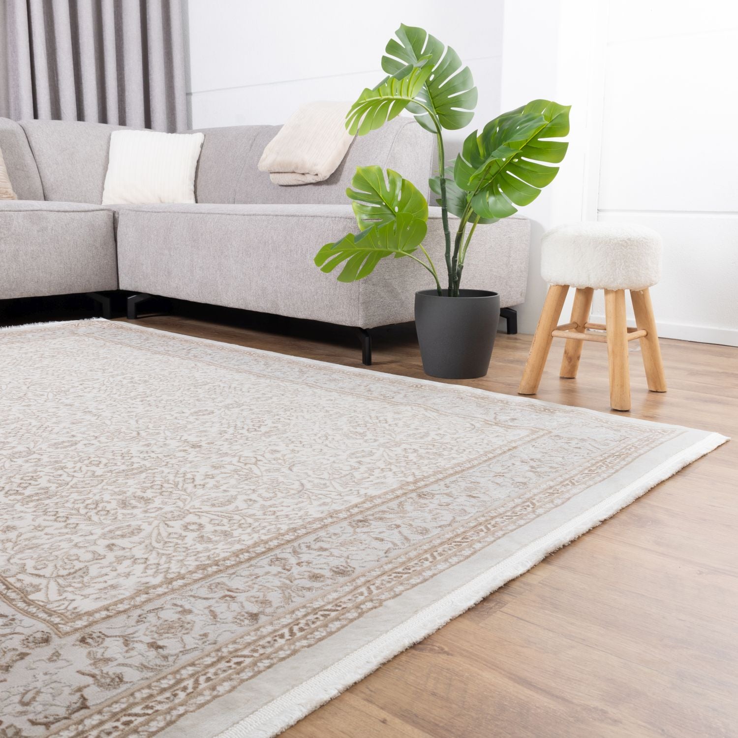 Cremé Tapijt Laagpolig Vloerkleed Omid Beige Essence