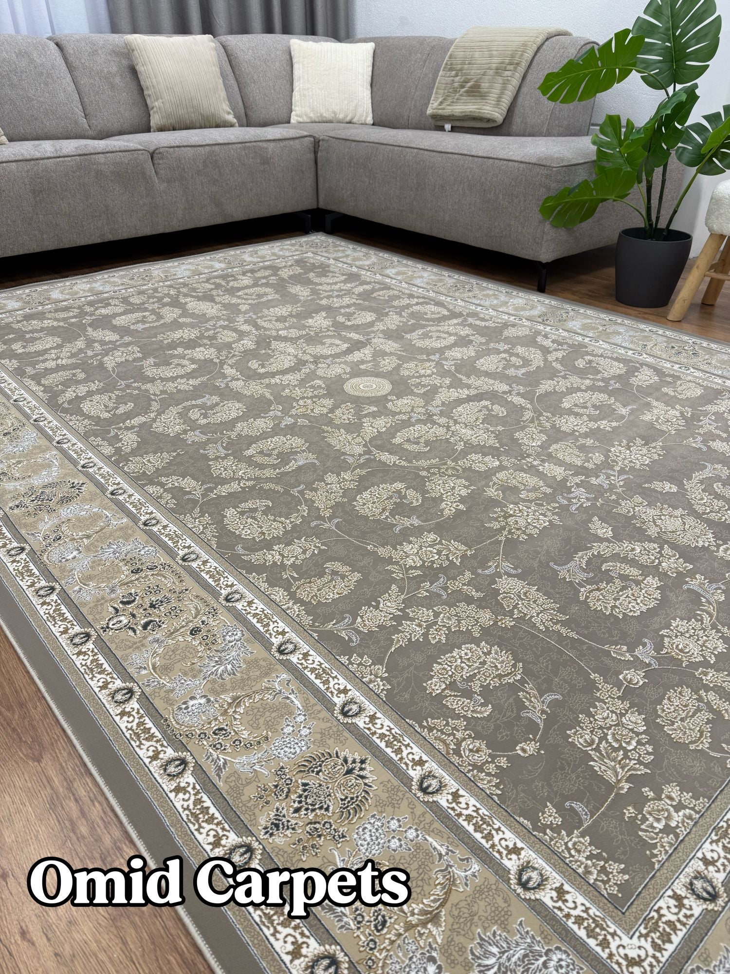 قالین 1500 شانه * Beige Tapijt Laagpolig Klassiek Vloerkleed - Omid Premium Classic Hand Look - 4,5 Miljoen punten/m²