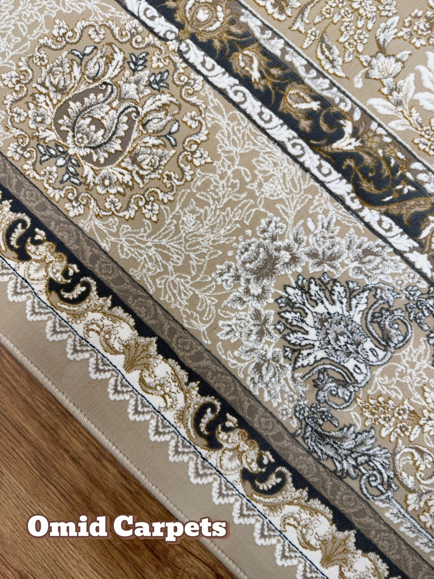 قالین 1500 شانه * Beige Tapijt Laagpolig Klassiek Vloerkleed - Omid Premium Classic Hand Look - 4,5 Miljoen punten/m²