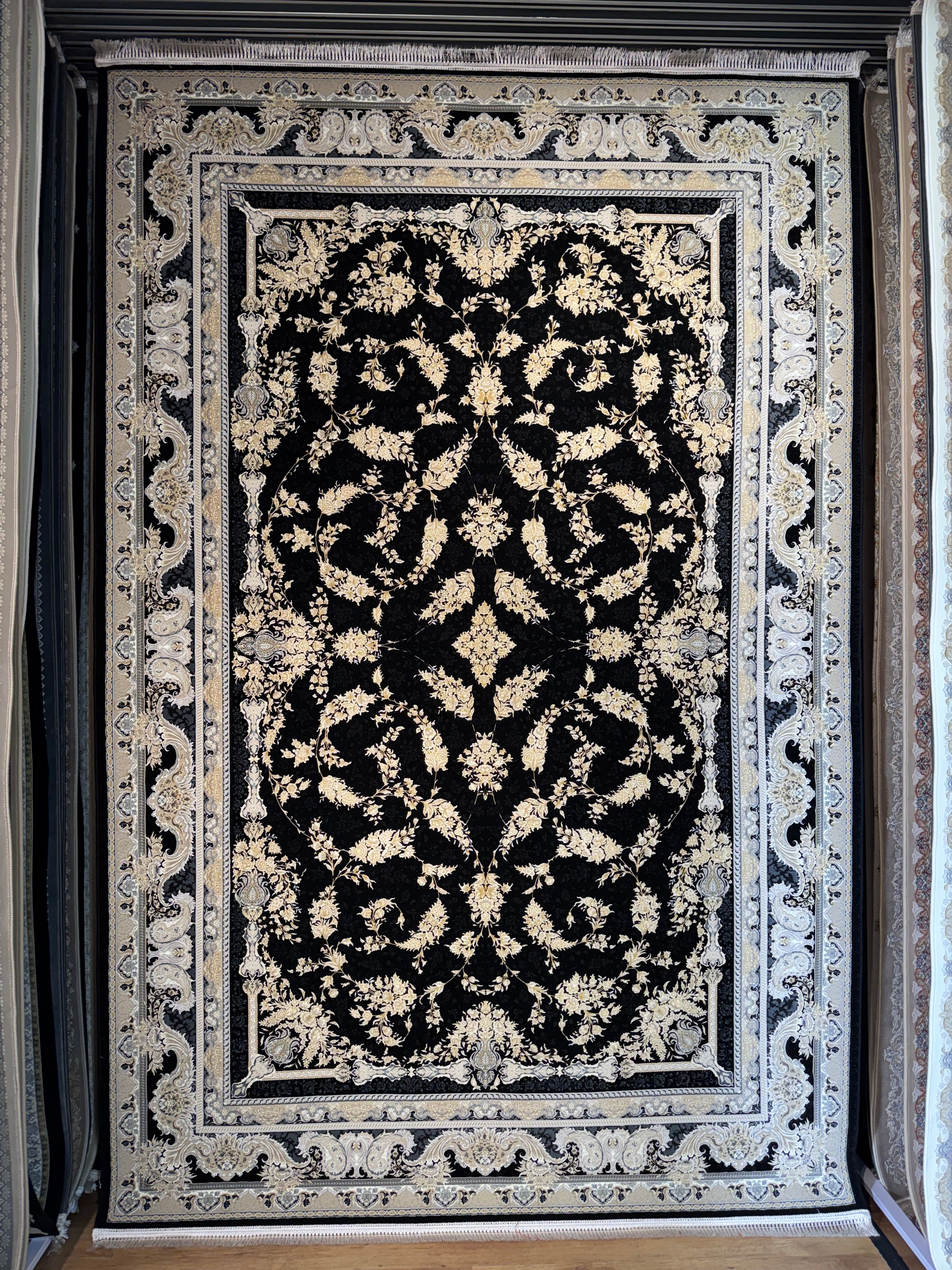 قالین 1500 شانه * Zwart Tapijt Laagpolig Klassiek Vloerkleed - Omid Premium Classic Hand Look - 4,5 Miljoen punten/m² - Omid Carpets