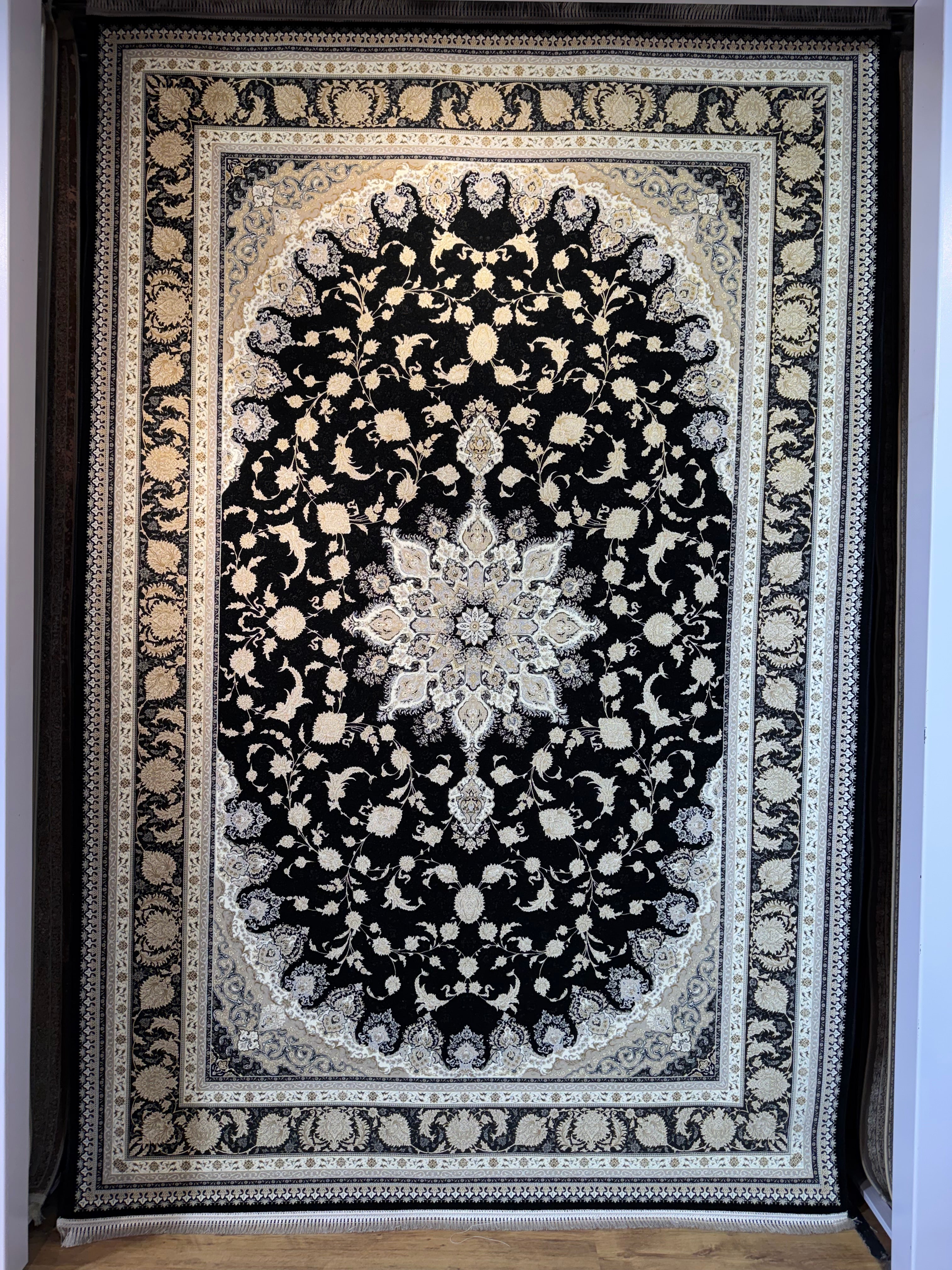 قالین 1500 شانه * Zwart Tapijt Laagpolig Klassiek Vloerkleed - Omid Premium Classic Hand Look - 4,5 Miljoen punten/m² - Omid Carpets