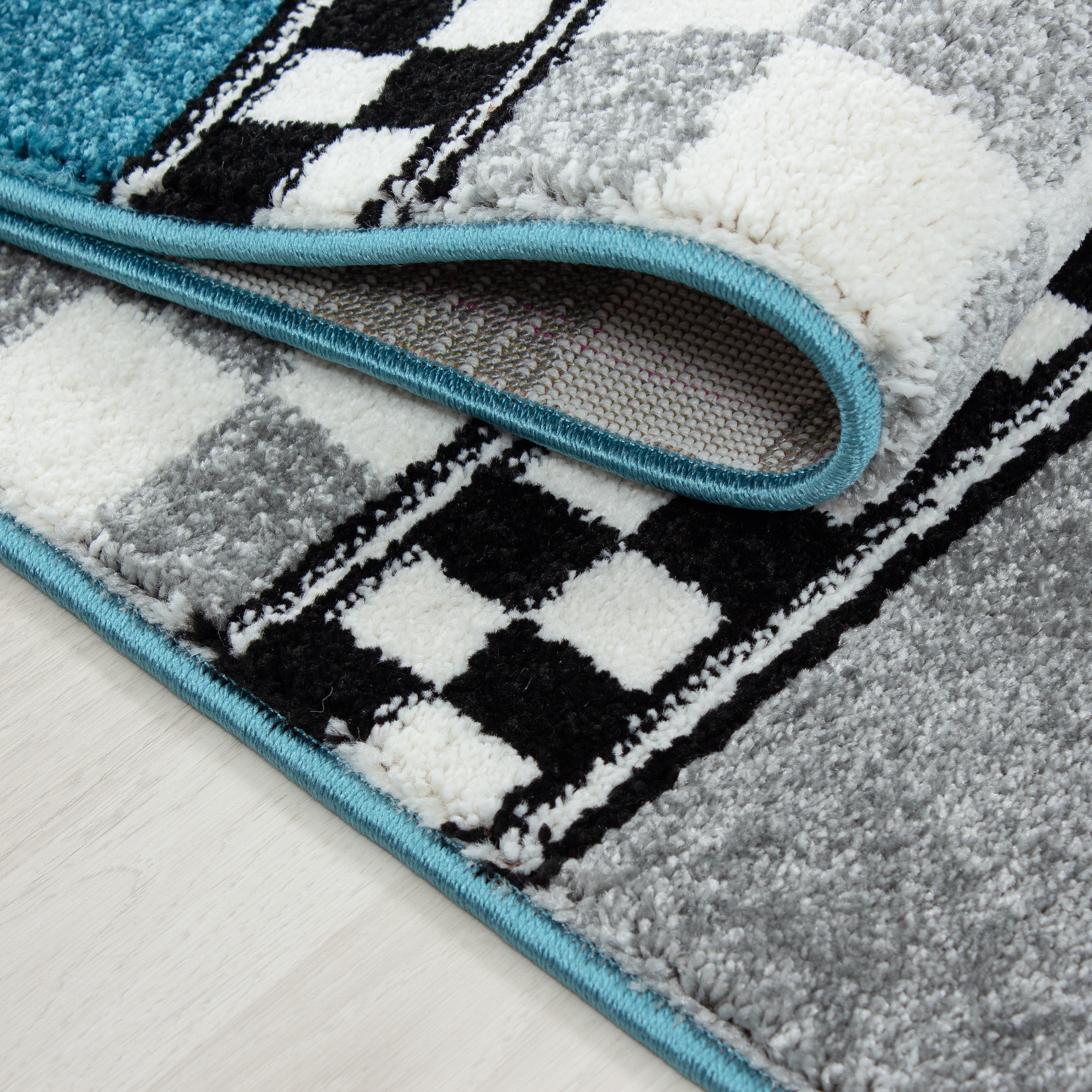 Kindertapijt Omid Racewagen Blauw Vloerkleed - Omid Carpets