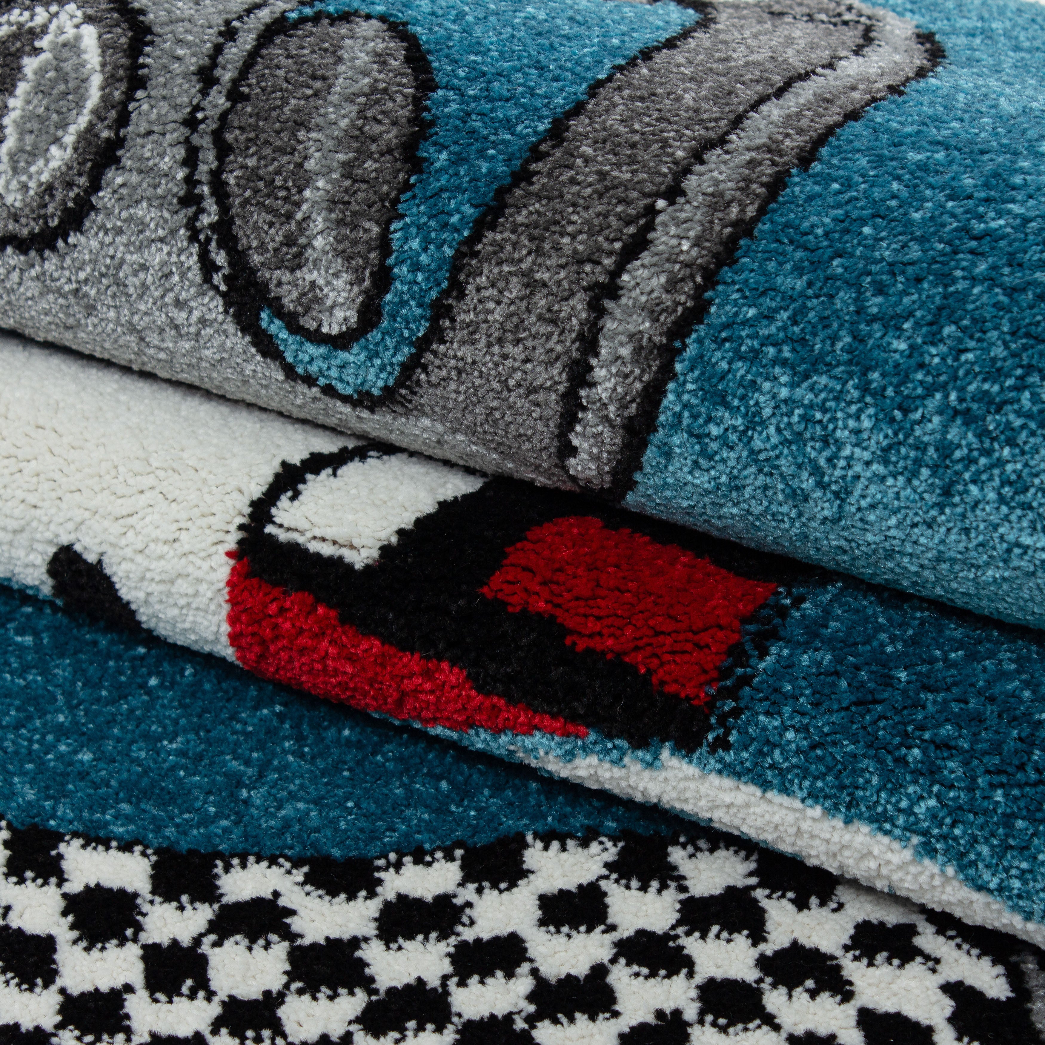 Kindertapijt Omid Racewagen Blauw Vloerkleed - Omid Carpets