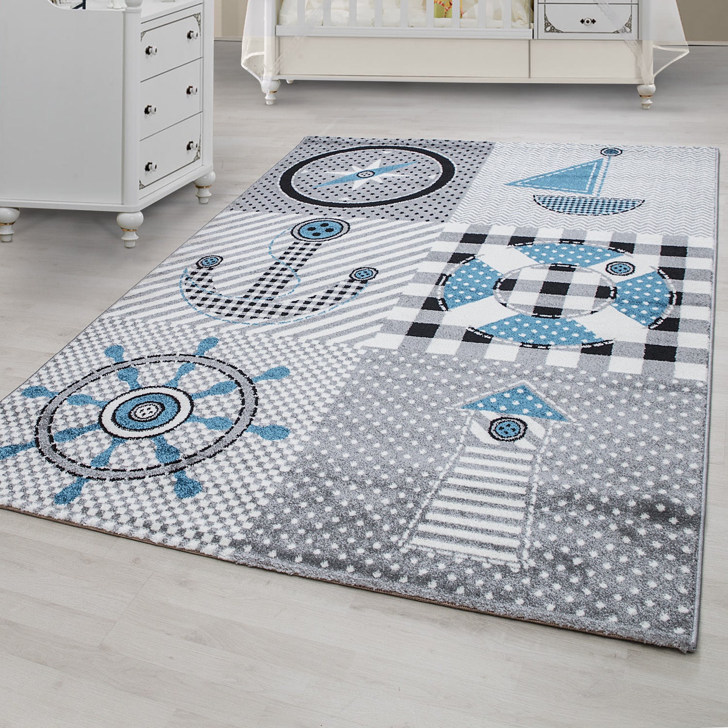 Kindertapijt Omid Avontuur Op Zee Blauw Vloerkleed - Omid Carpets