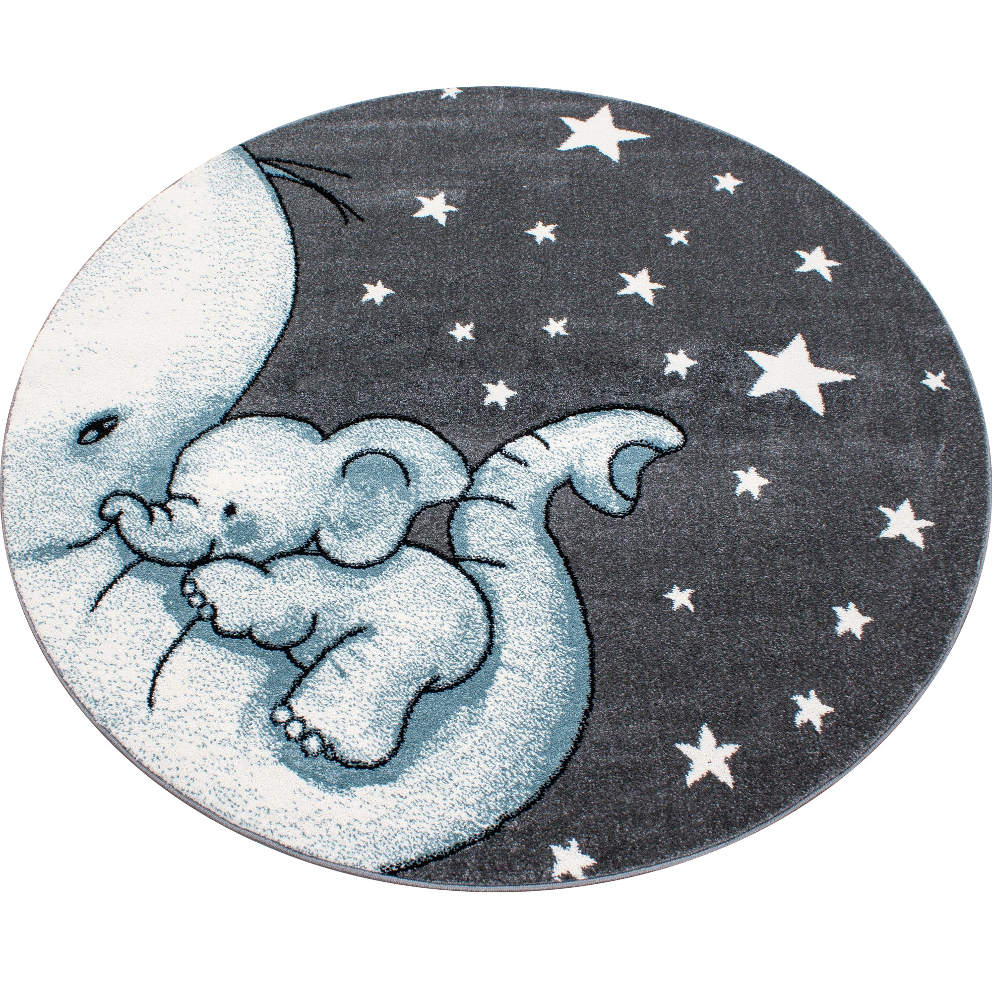 Kindertapijt Omid Olifantje met Baby Blauw Vloerkleed - Omid Carpets