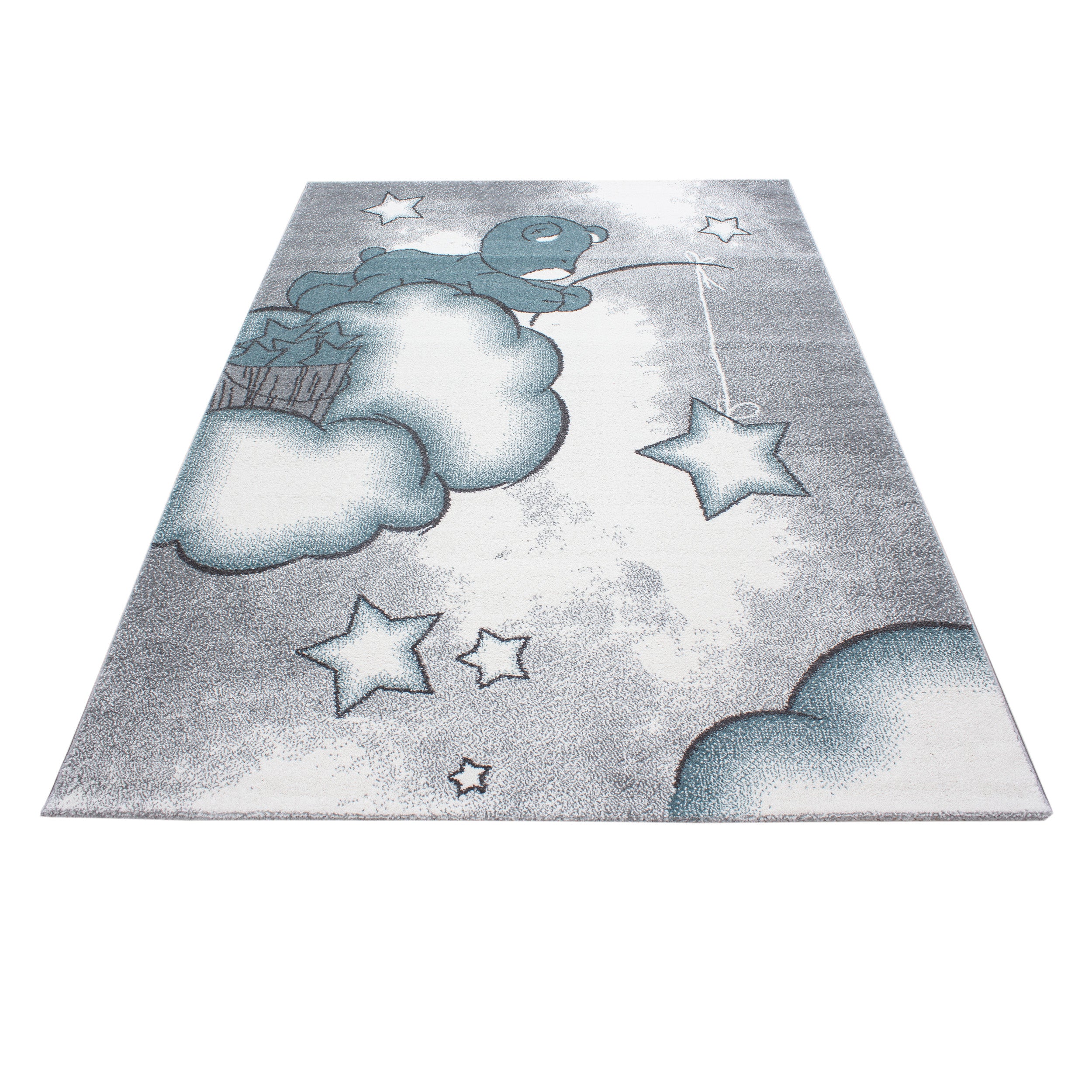 Kindertapijt Omid Beertje in de Wolken Blauw Vloerkleed - Omid Carpets