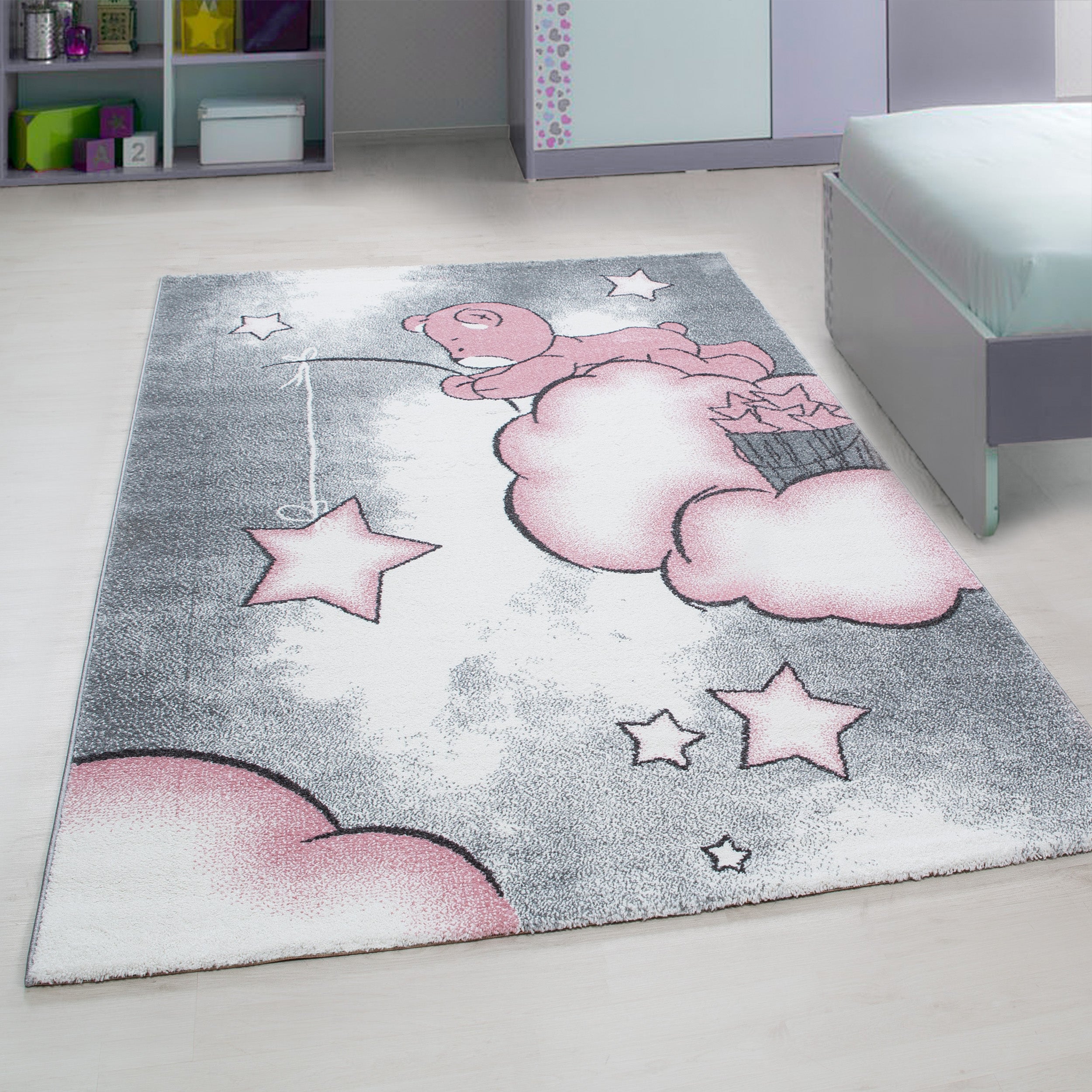 Kindertapijt Omid Beertje in de Wolken Roos Vloerkleed - Omid Carpets